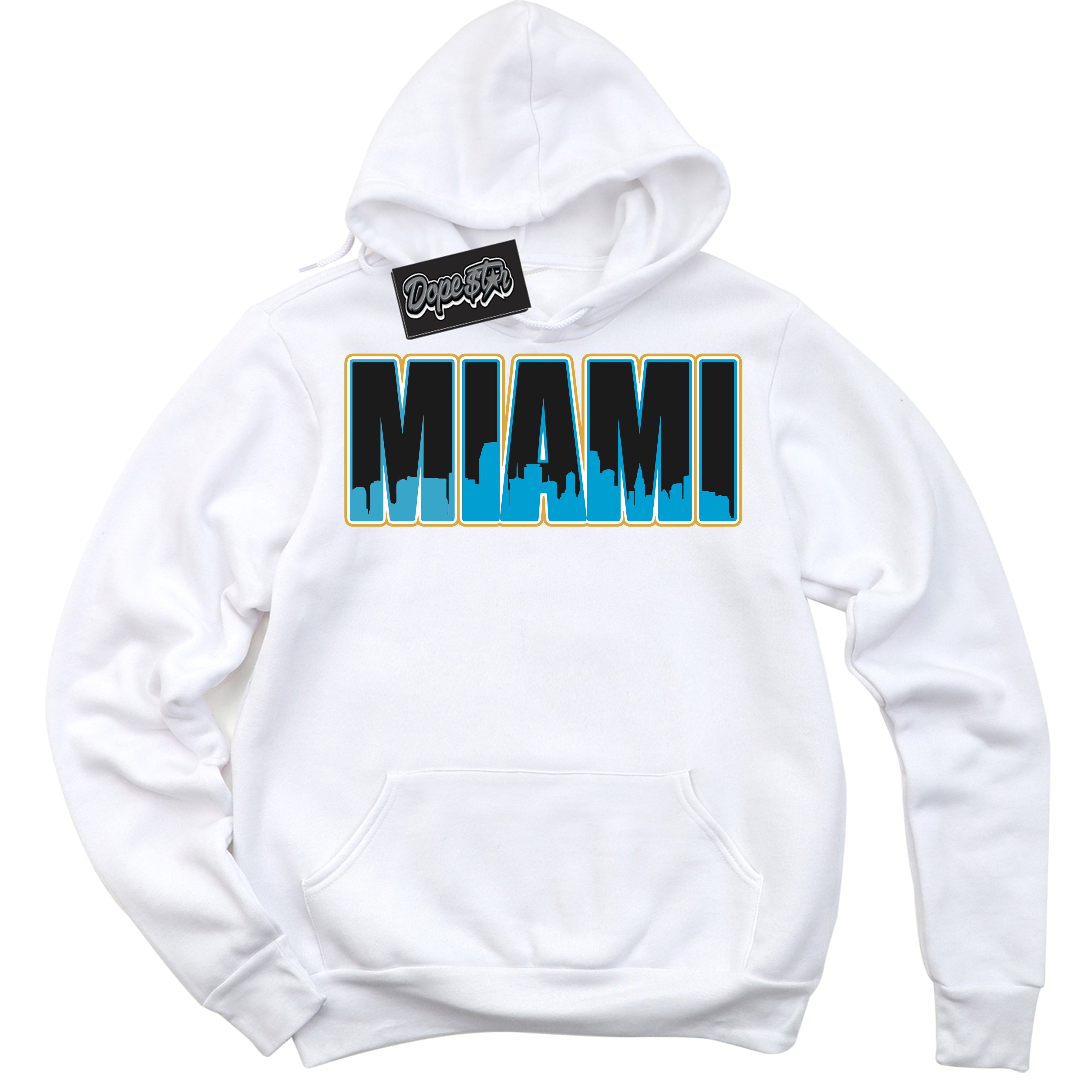 Cool White Hoodie with “ Miami ” design that Perfectly Matches Aqua 5s Sneakers.
