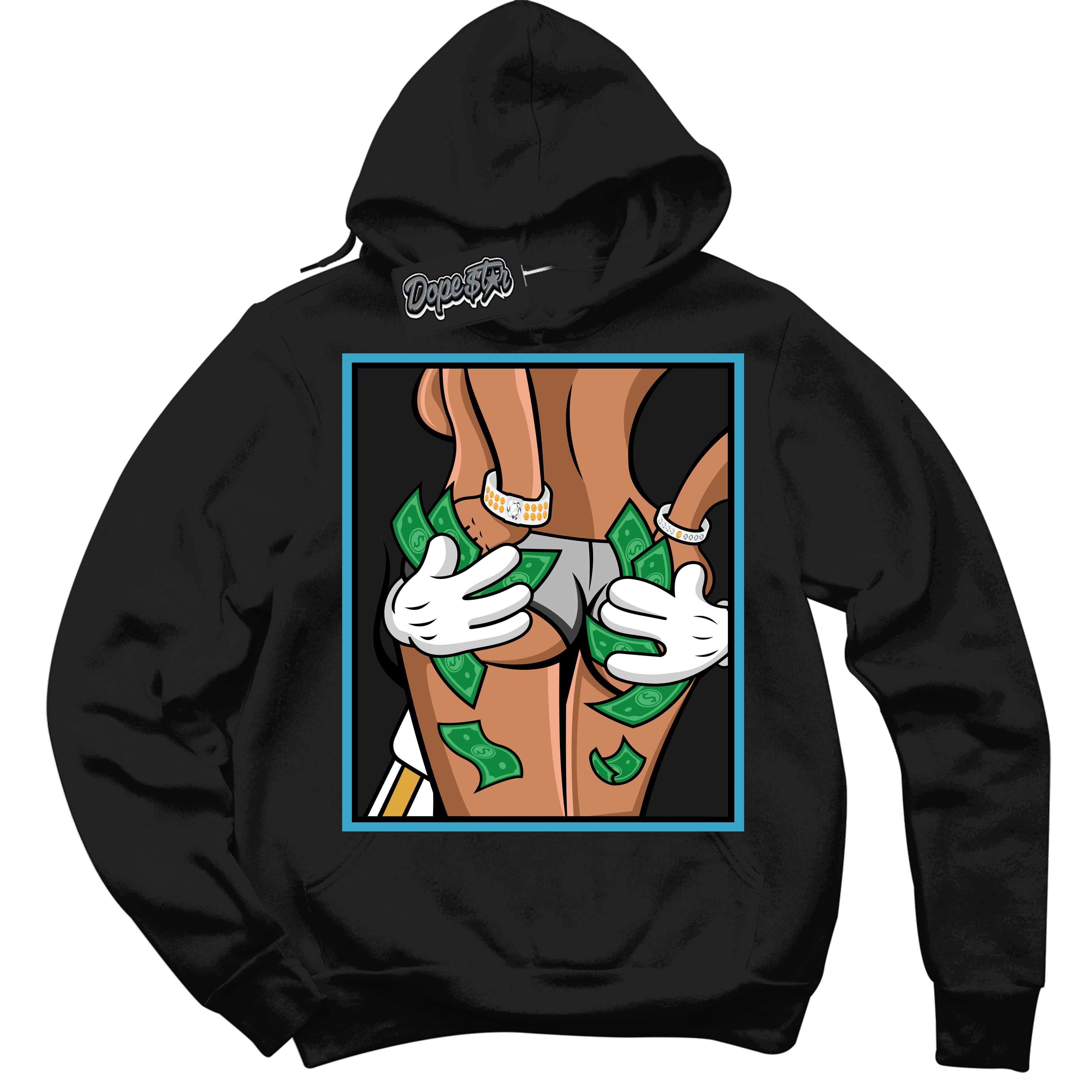 Cool Black Hoodie with “ Money Hands ” design that Perfectly Matches Aqua 5s Sneakers.