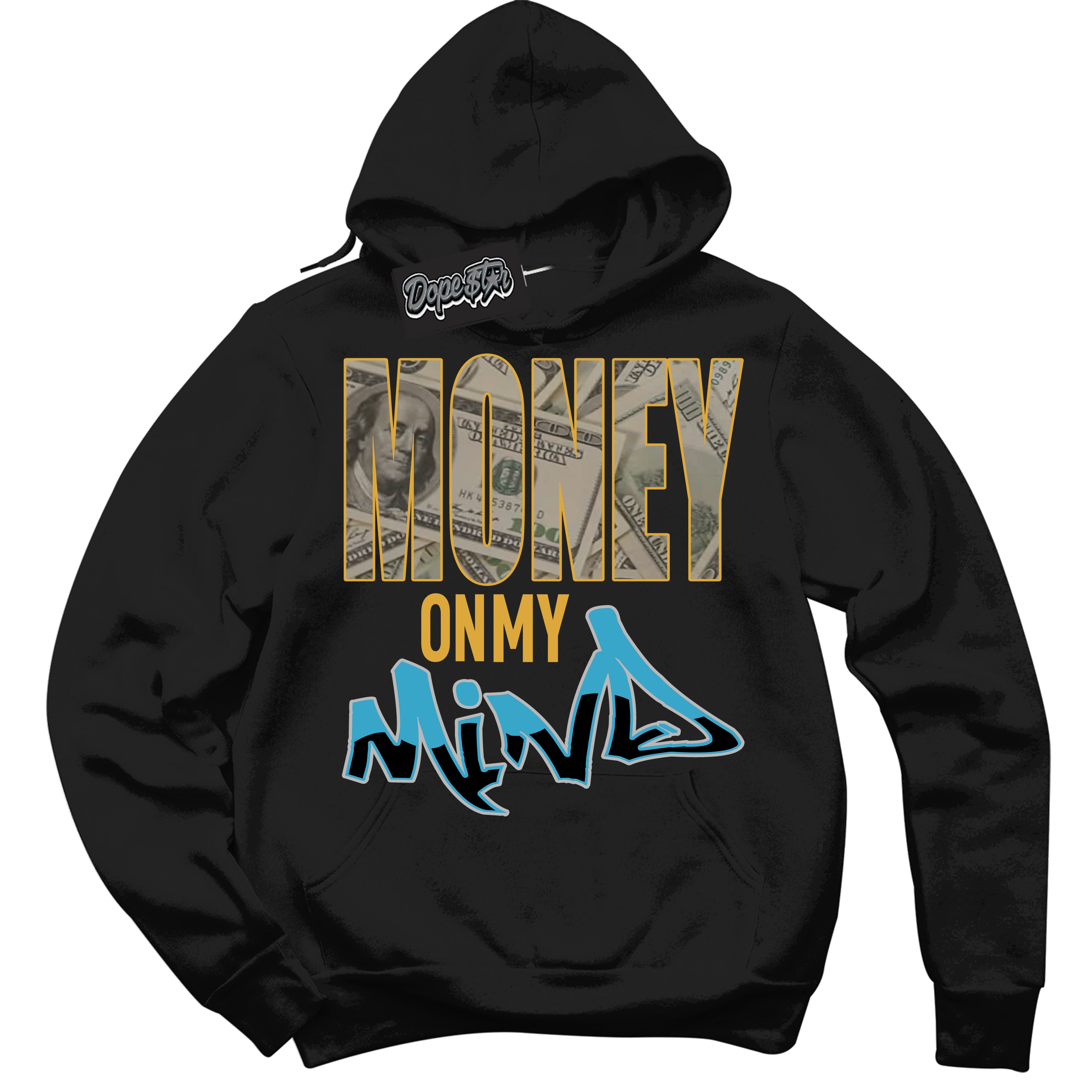 Cool Black Hoodie with “ Money On My Mind ” design that Perfectly Matches Aqua 5s Sneakers.