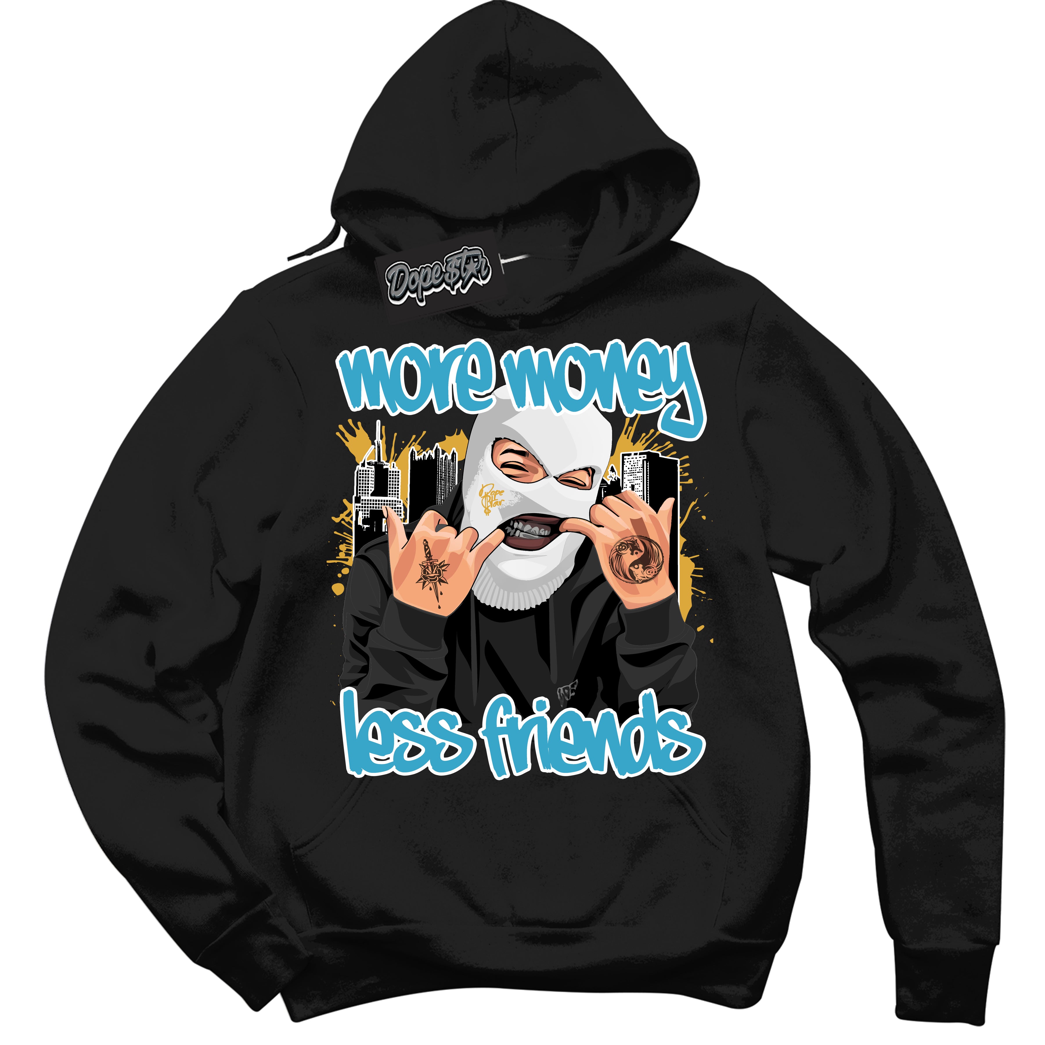 Cool Black Hoodie with “ More Money Less Friends ” design that Perfectly Matches Aqua 5s Sneakers.