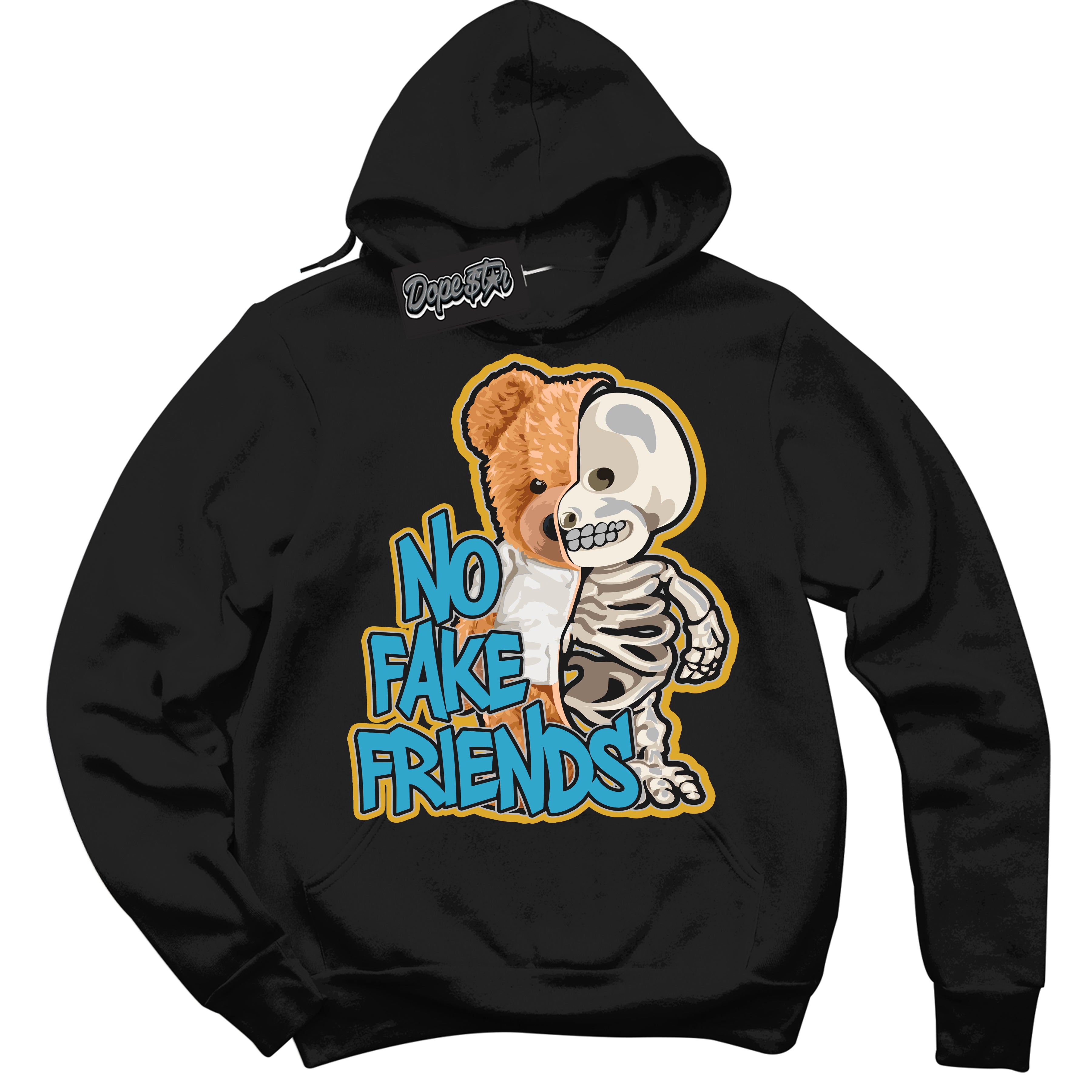 Cool Black Hoodie with “ No Fake Friends ” design that Perfectly Matches Aqua 5s Sneakers.