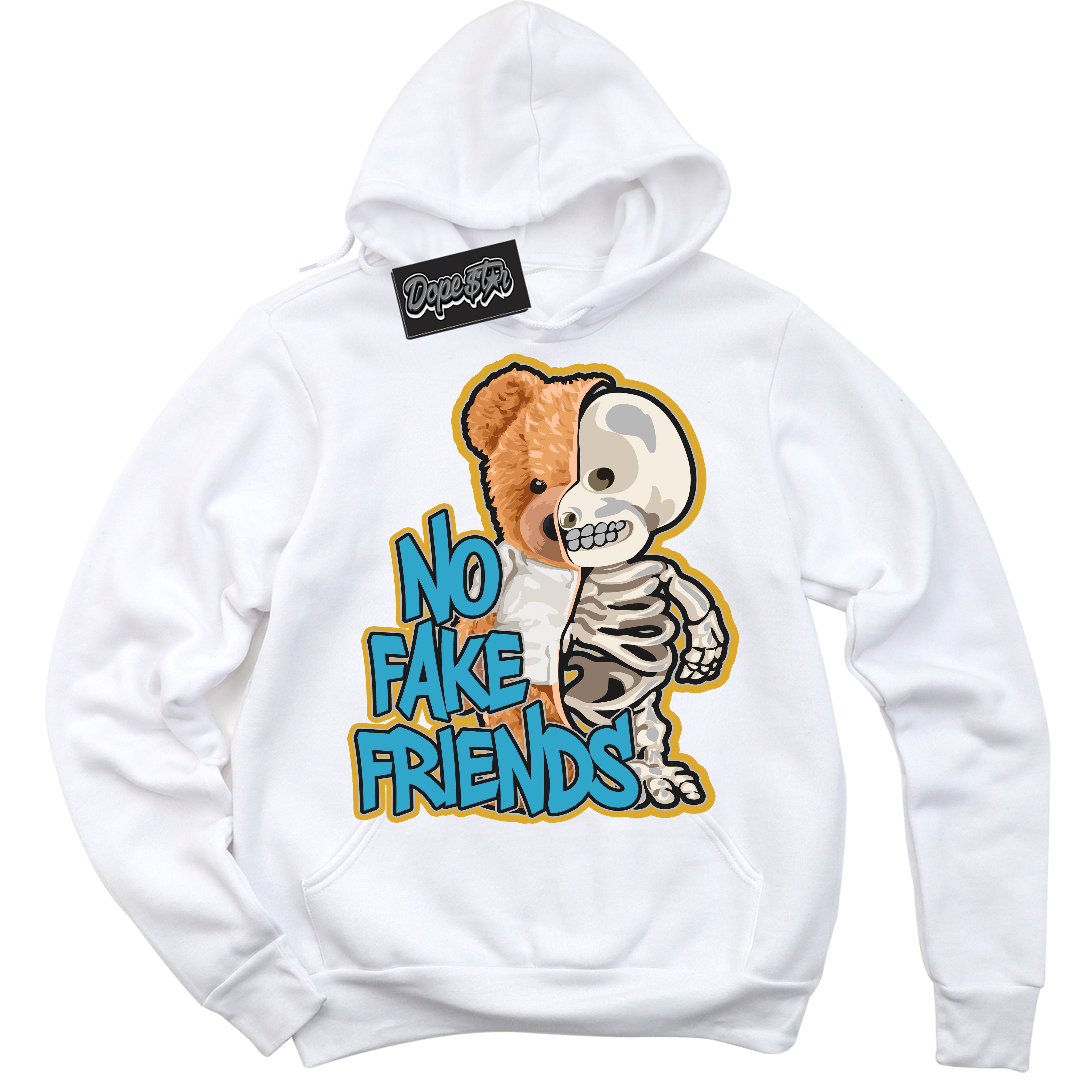 Cool White Hoodie with “ No Fake Friends ” design that Perfectly Matches Aqua 5s Sneakers.