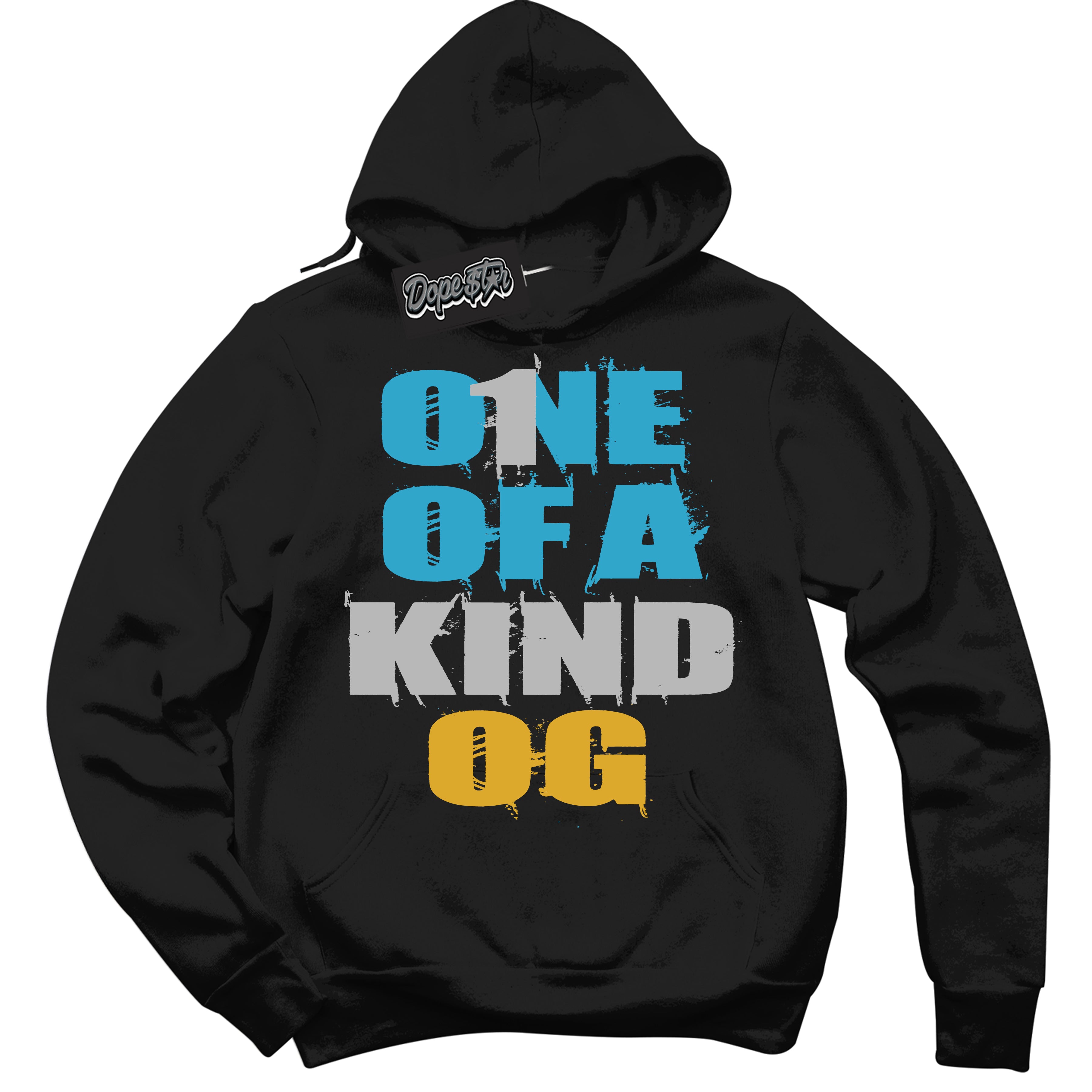 Cool Black Hoodie with “ One Of A Kind ” design that Perfectly Matches Aqua 5s Sneakers.
