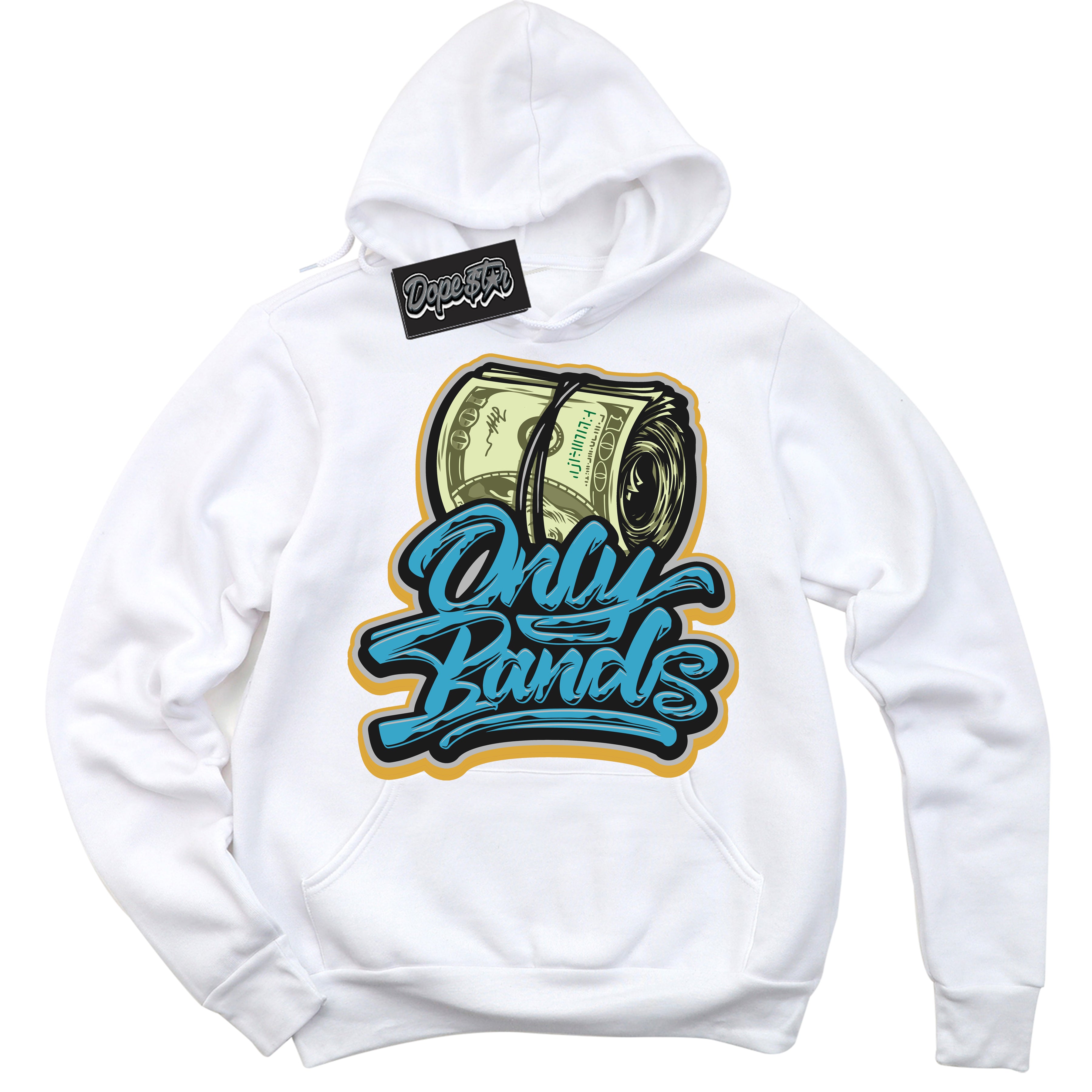 Cool White Hoodie with “ Only Bands ” design that Perfectly Matches Aqua 5s Sneakers.