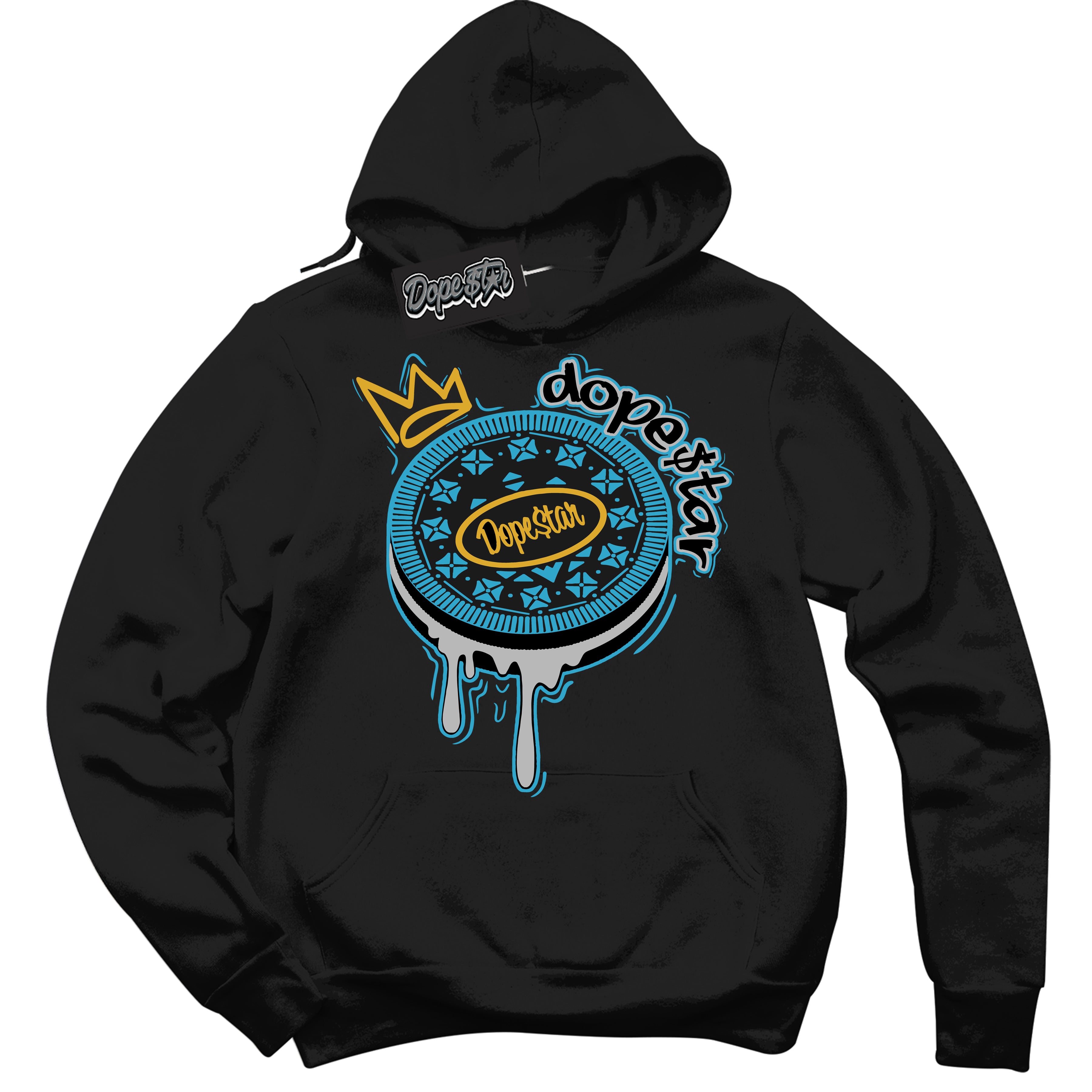 Cool Black Hoodie with “ Oreo DS ” design that Perfectly Matches Aqua 5s Sneakers.