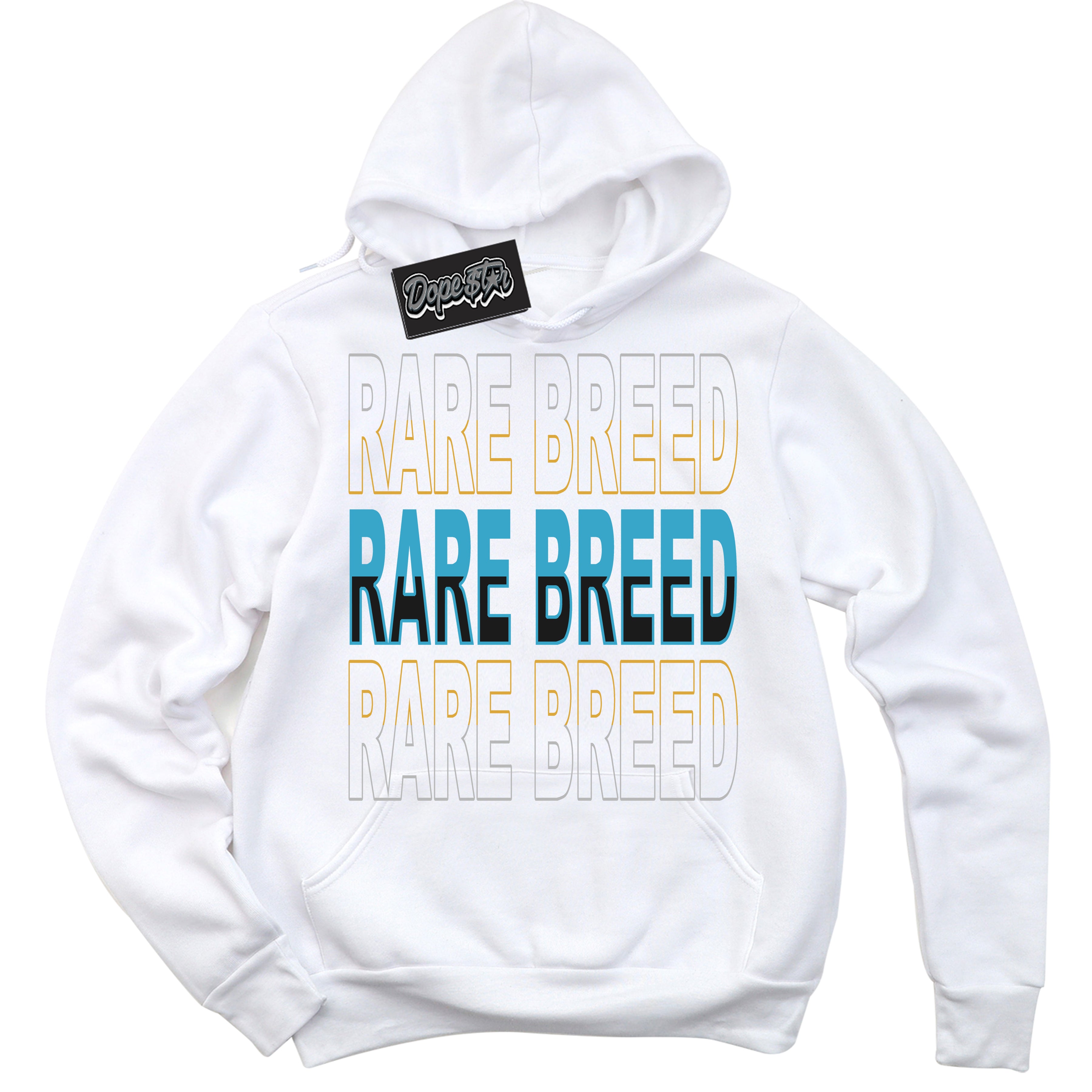 Cool White Hoodie with “ Rare Breed ” design that Perfectly Matches Aqua 5s Sneakers.