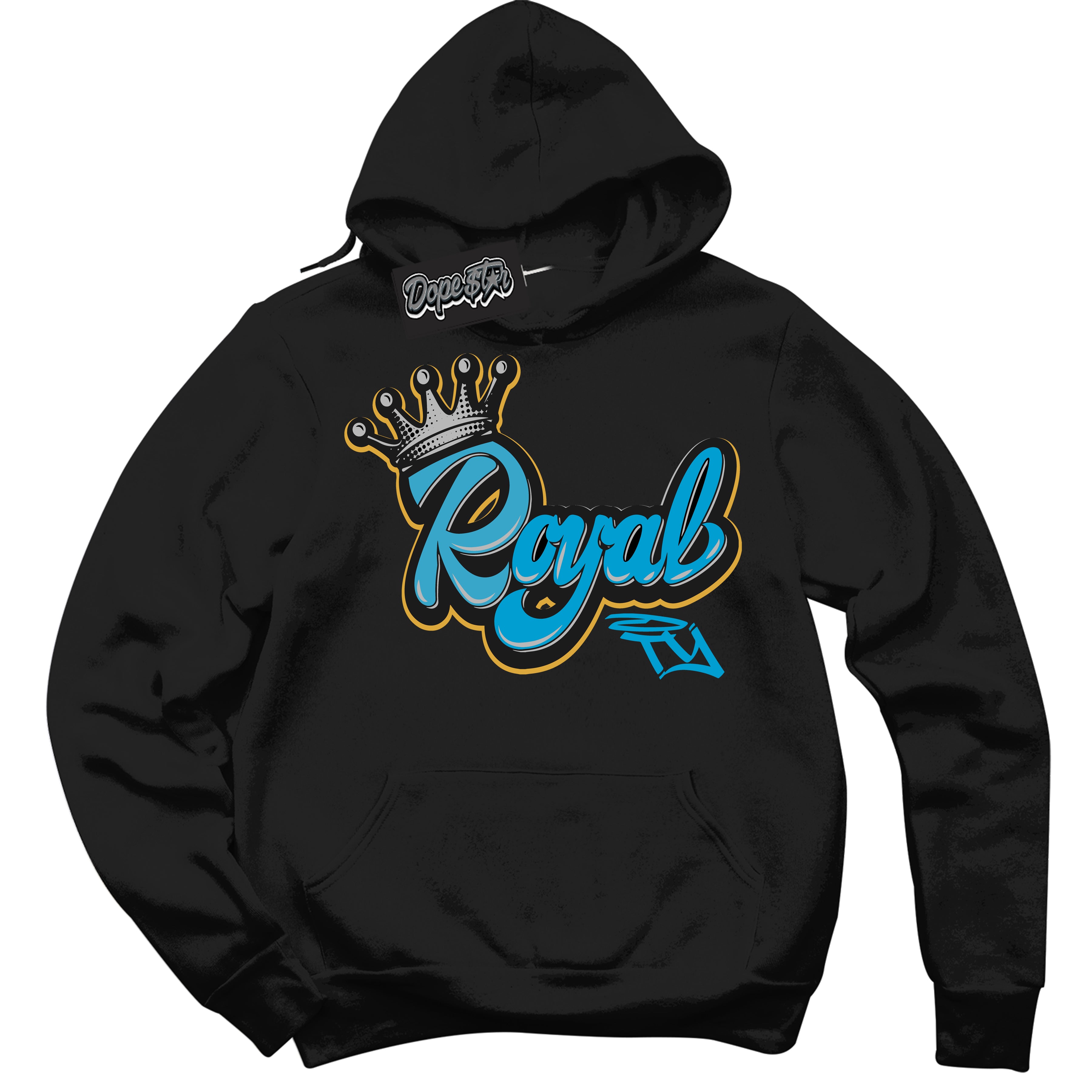 Cool Black Hoodie with “ Royalty ” design that Perfectly Matches Aqua 5s Sneakers.