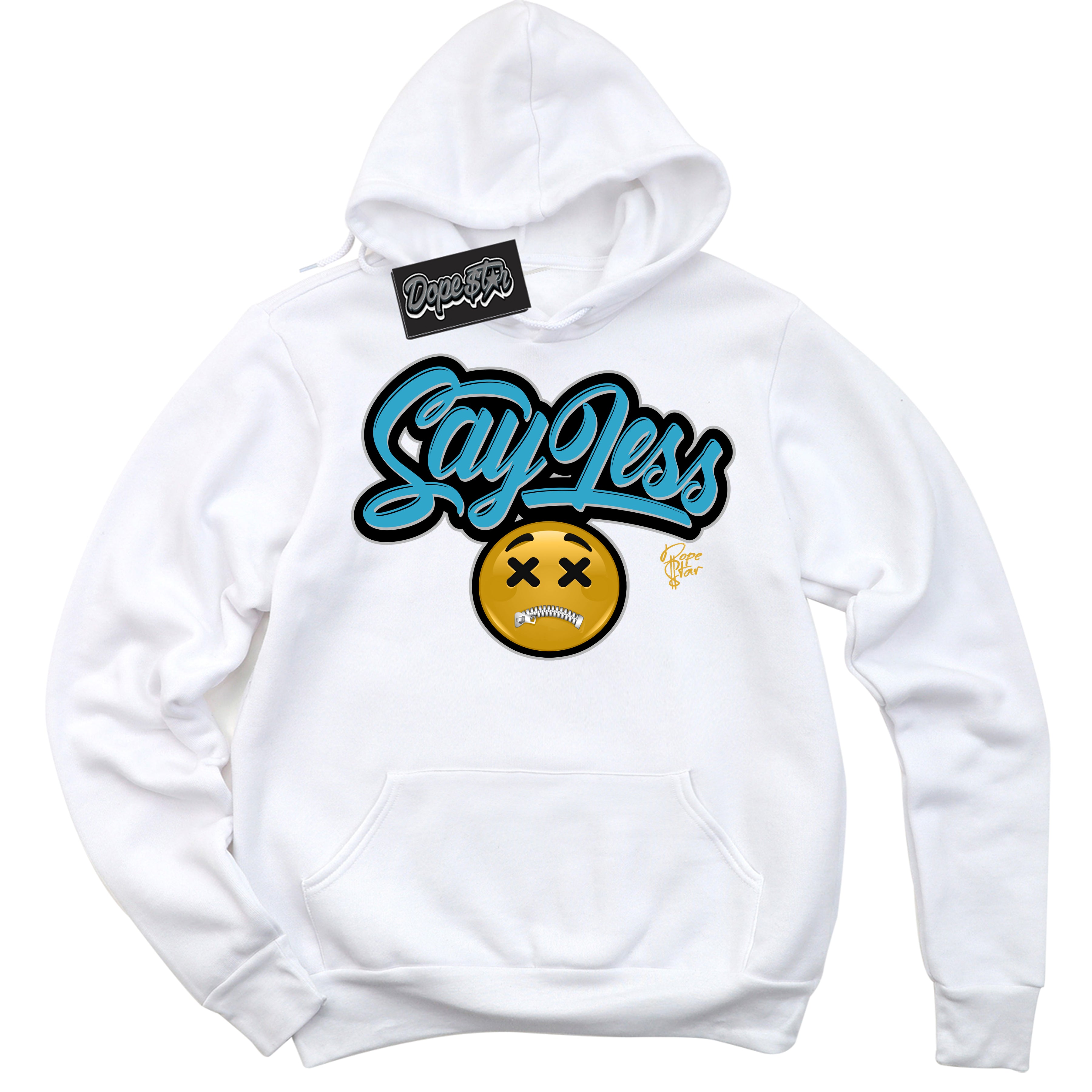 Cool White Hoodie with “ Say Less ” design that Perfectly Matches Aqua 5s Sneakers.