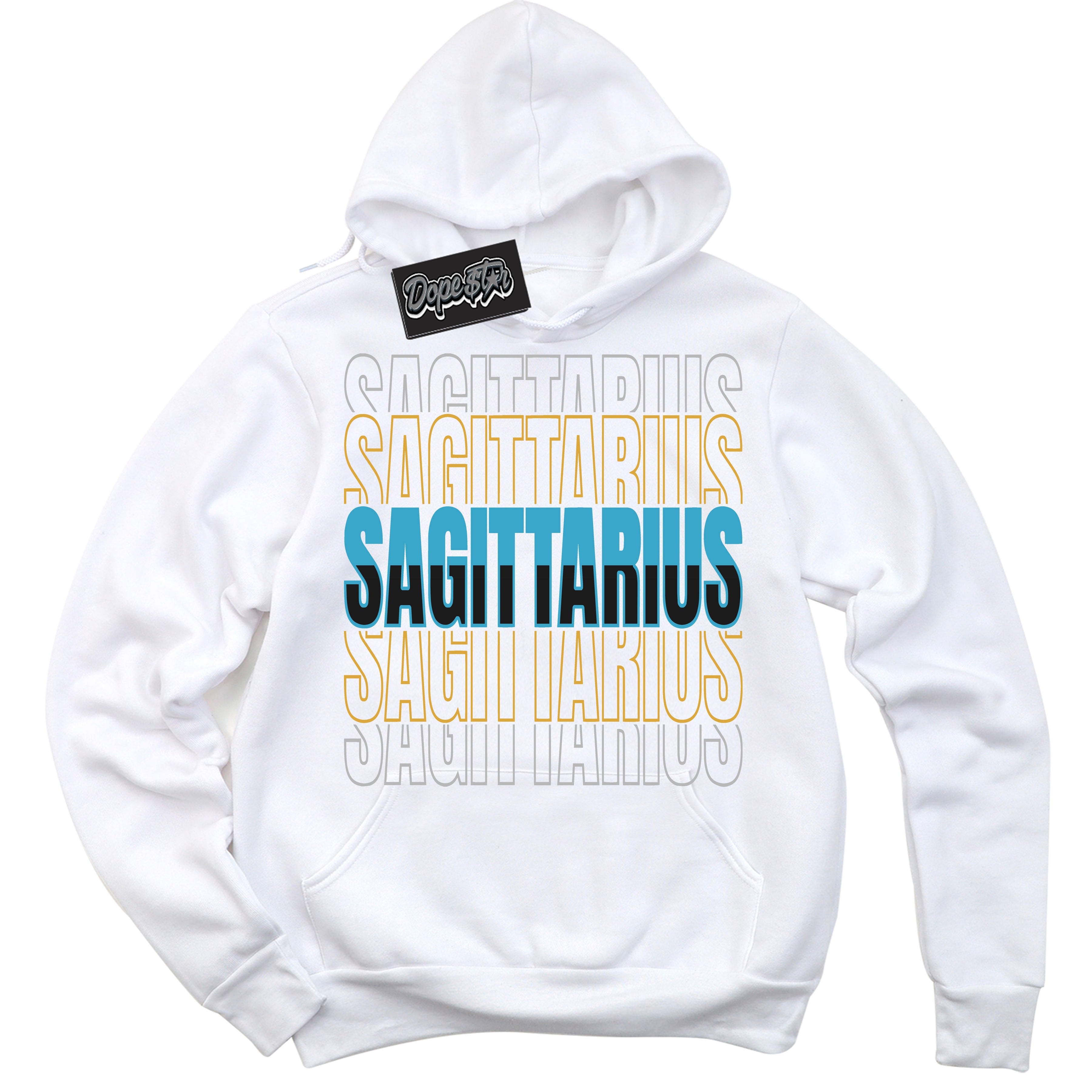 Cool White Hoodie with “ Sagittarius ” design that Perfectly Matches Aqua 5s Sneakers.