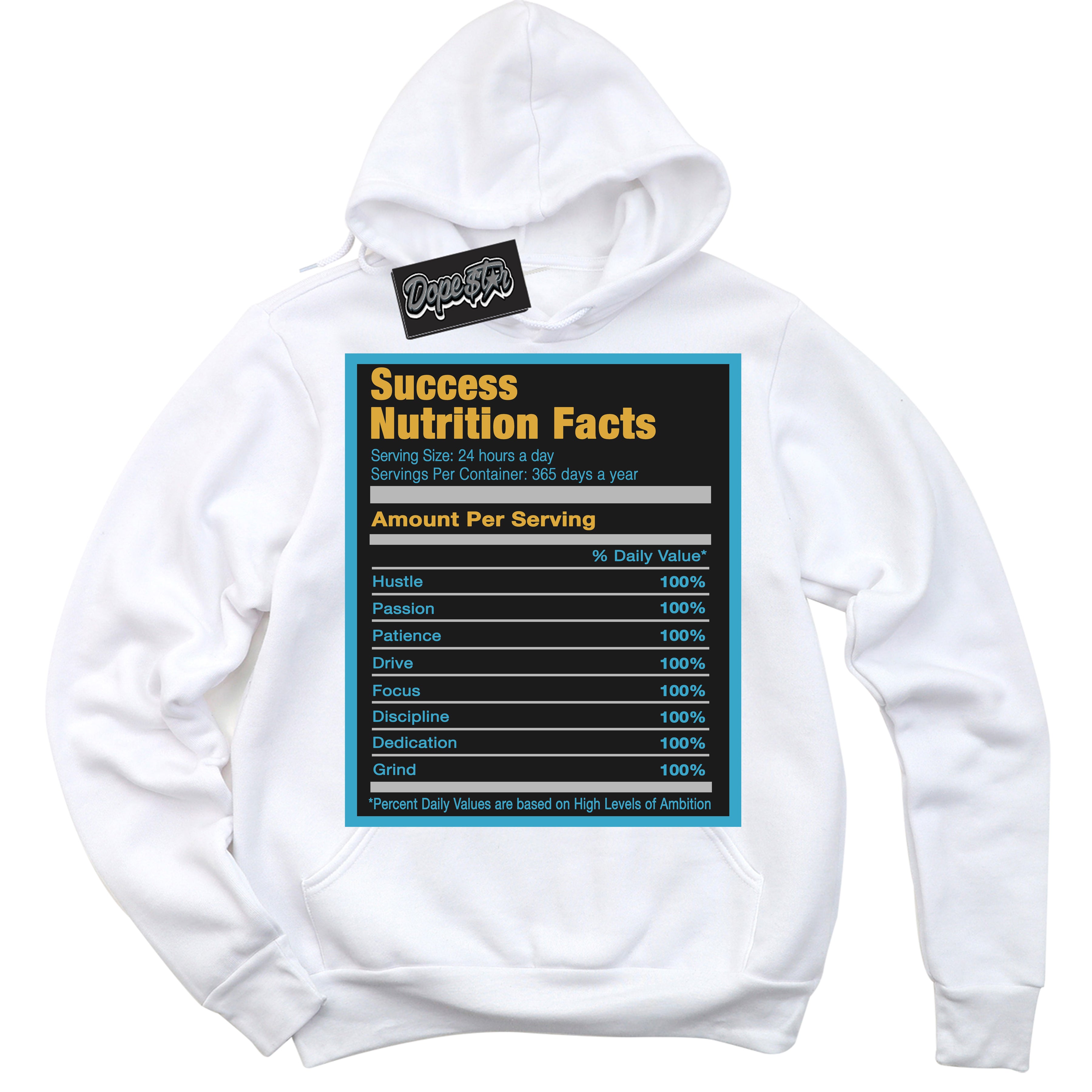 Cool White Hoodie with “ Success Nutrition ” design that Perfectly Matches Aqua 5s Sneakers.