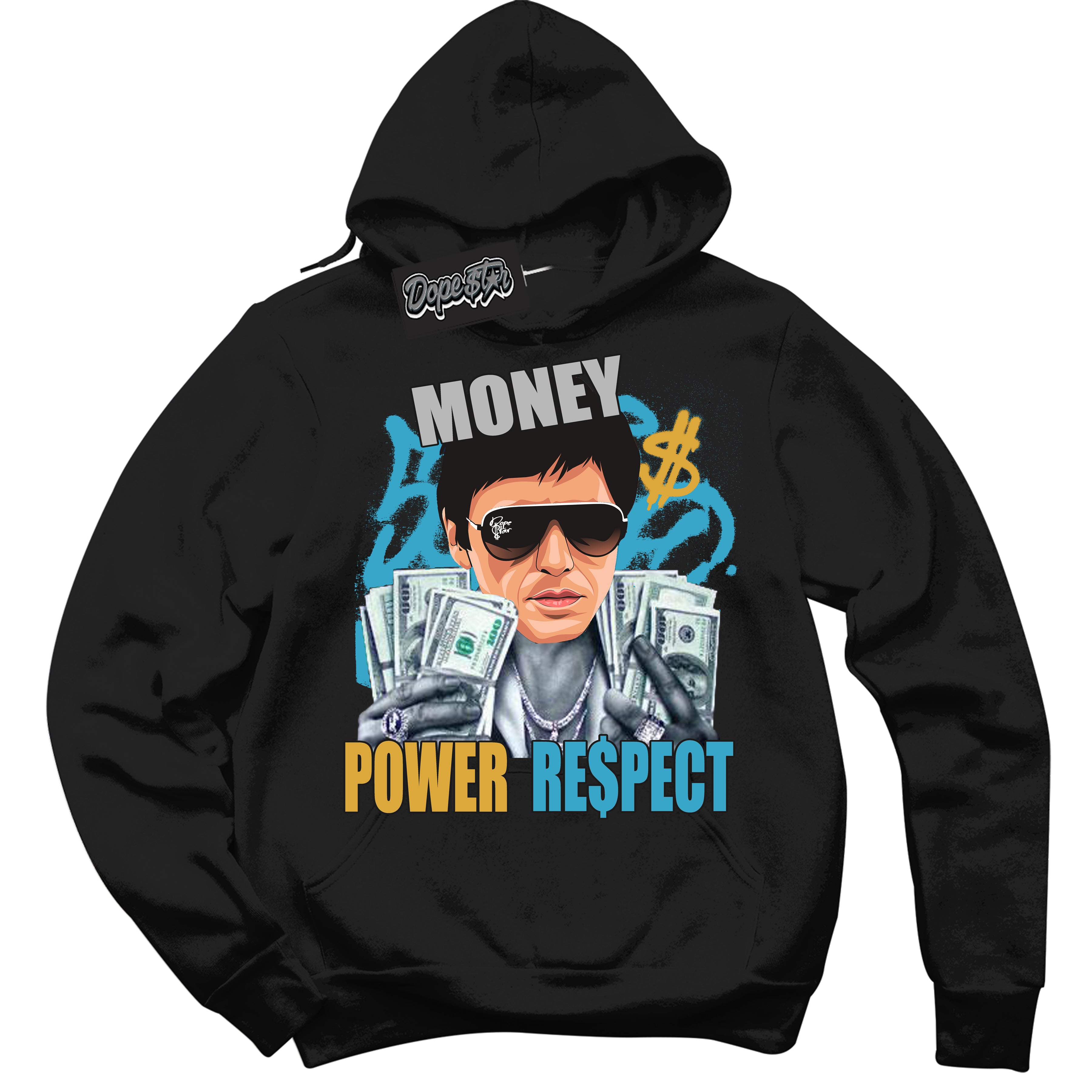 Cool Black Hoodie with “ Tony Montana ” design that Perfectly Matches Aqua 5s Sneakers.