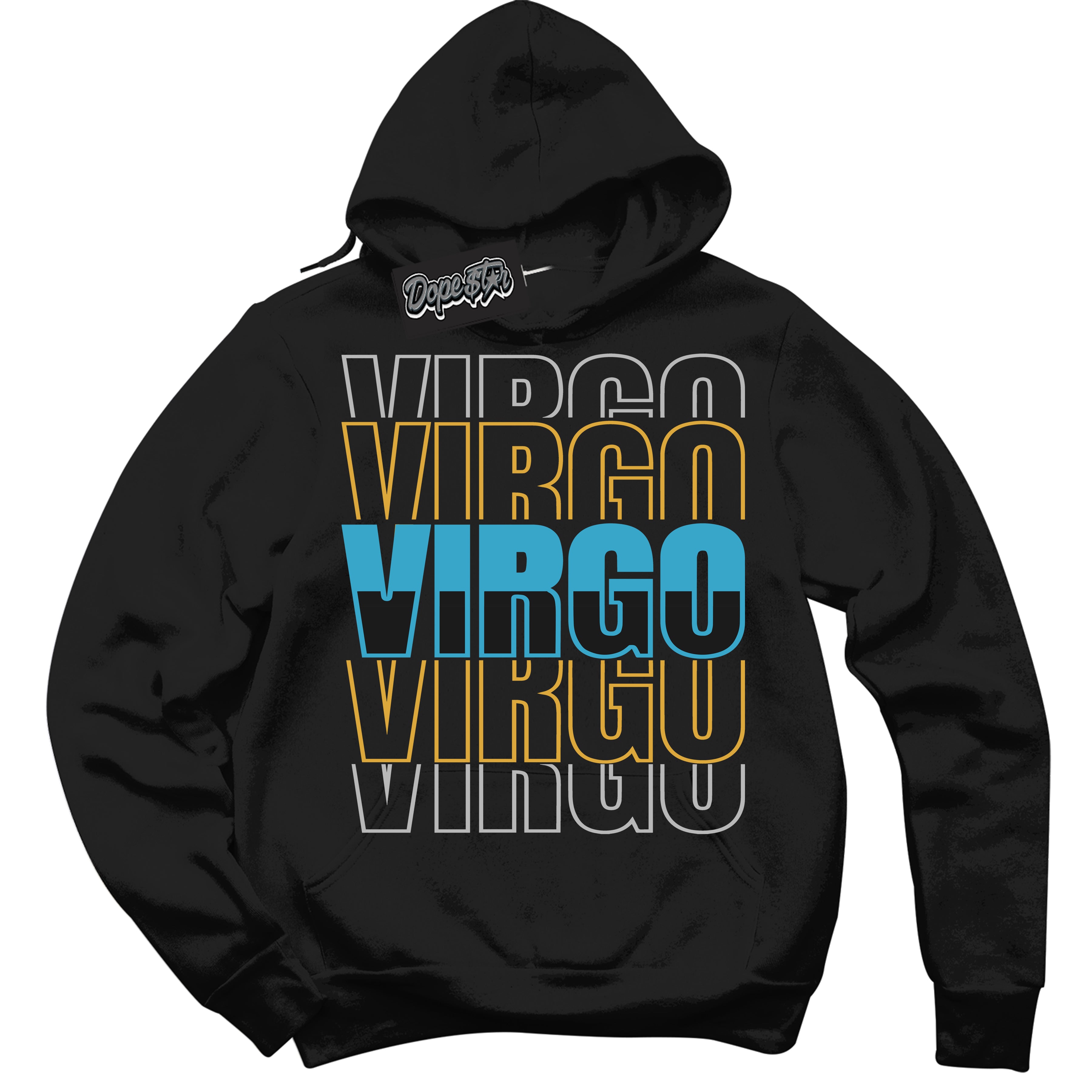 Cool Black Hoodie with “ Virgo ” design that Perfectly Matches Aqua 5s Sneakers.