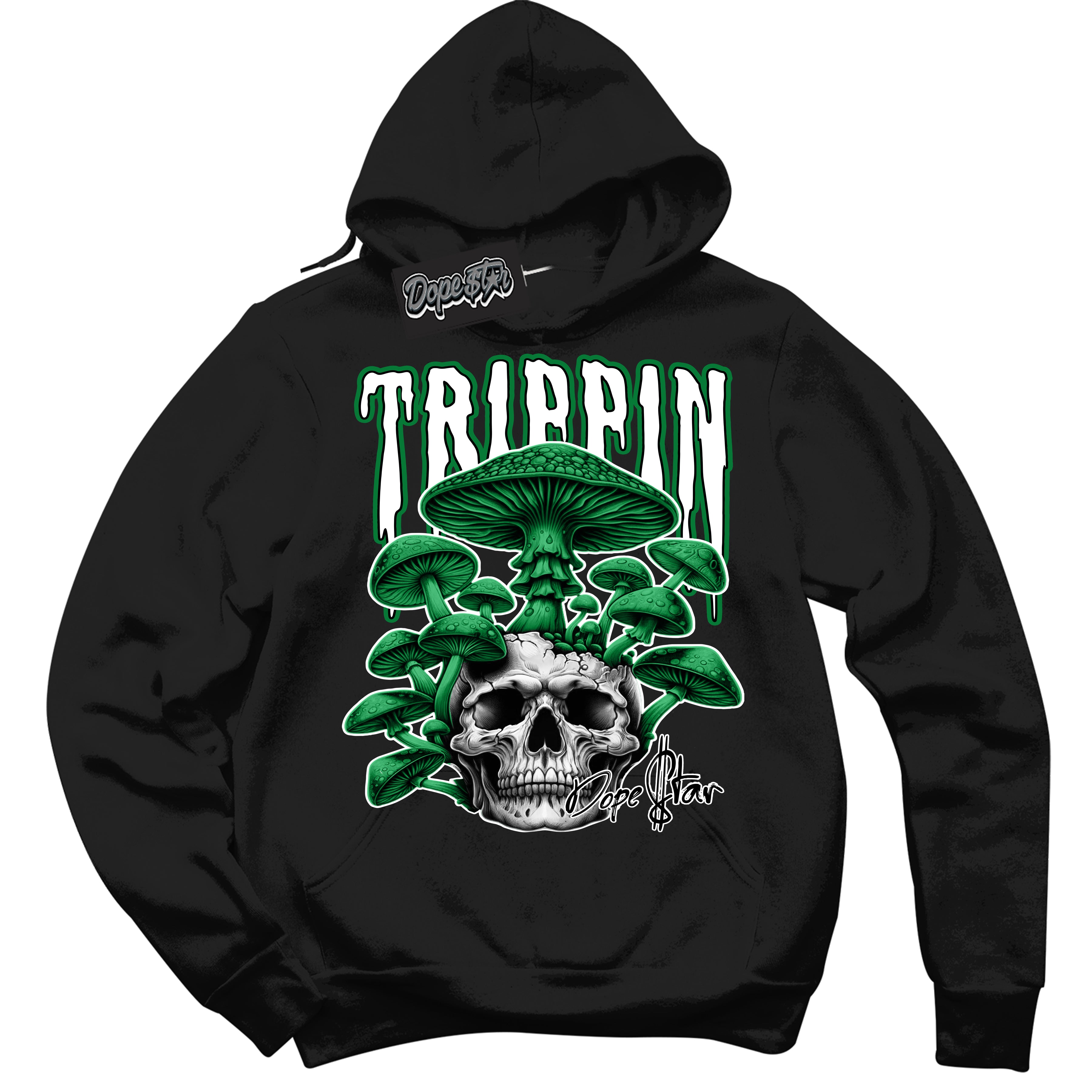 Cool Black Hoodie with “ Trippin” design that Perfectly Matches Lucky Green 5s Sneakers.