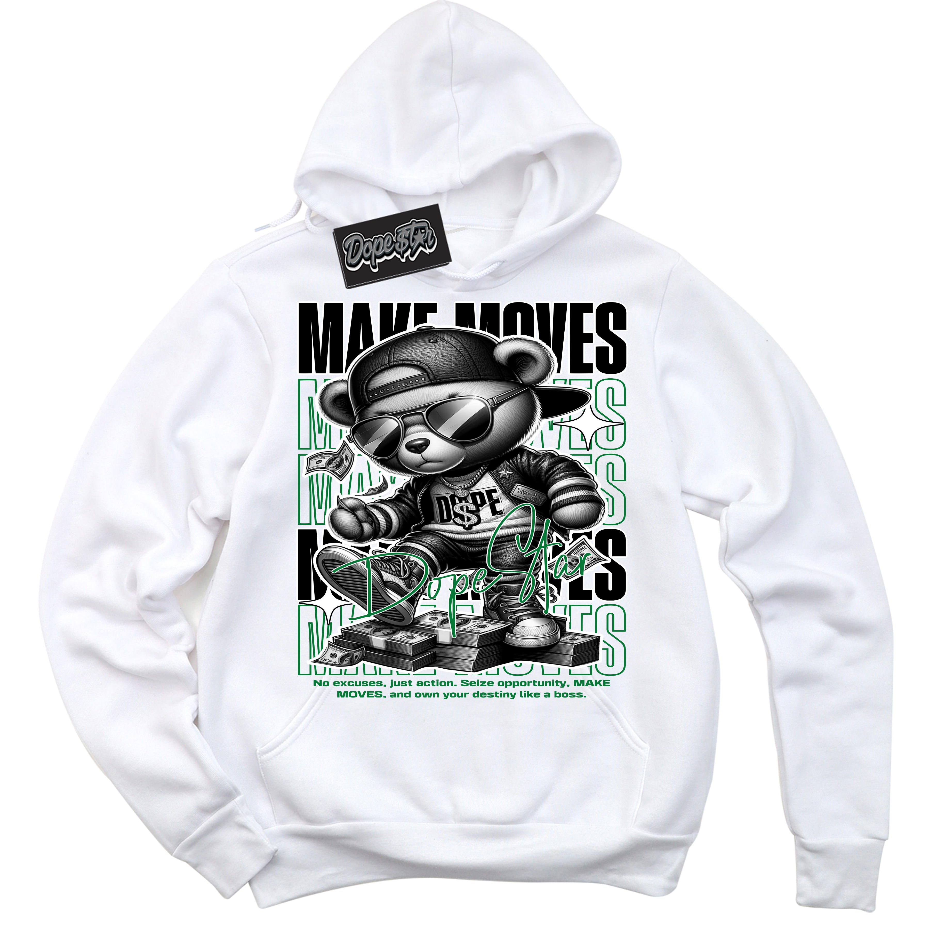Cool White Hoodie with “ Makin Moves ” design that Perfectly Matches Lucky Green 5s Sneakers.