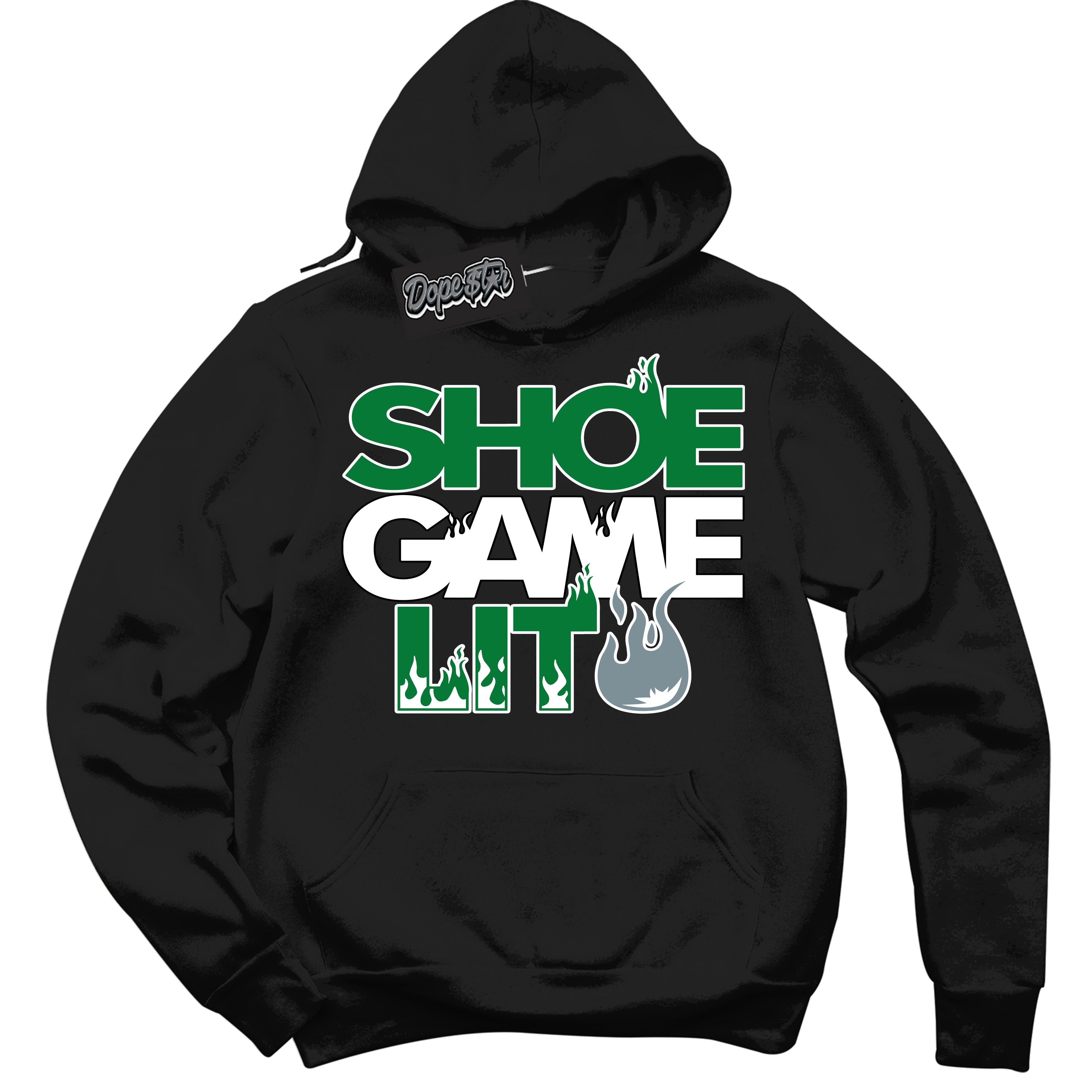 Cool Black Hoodie with “ Shoe Game Lit '' design that Perfectly Matches Lucky Green 5s Sneakers.