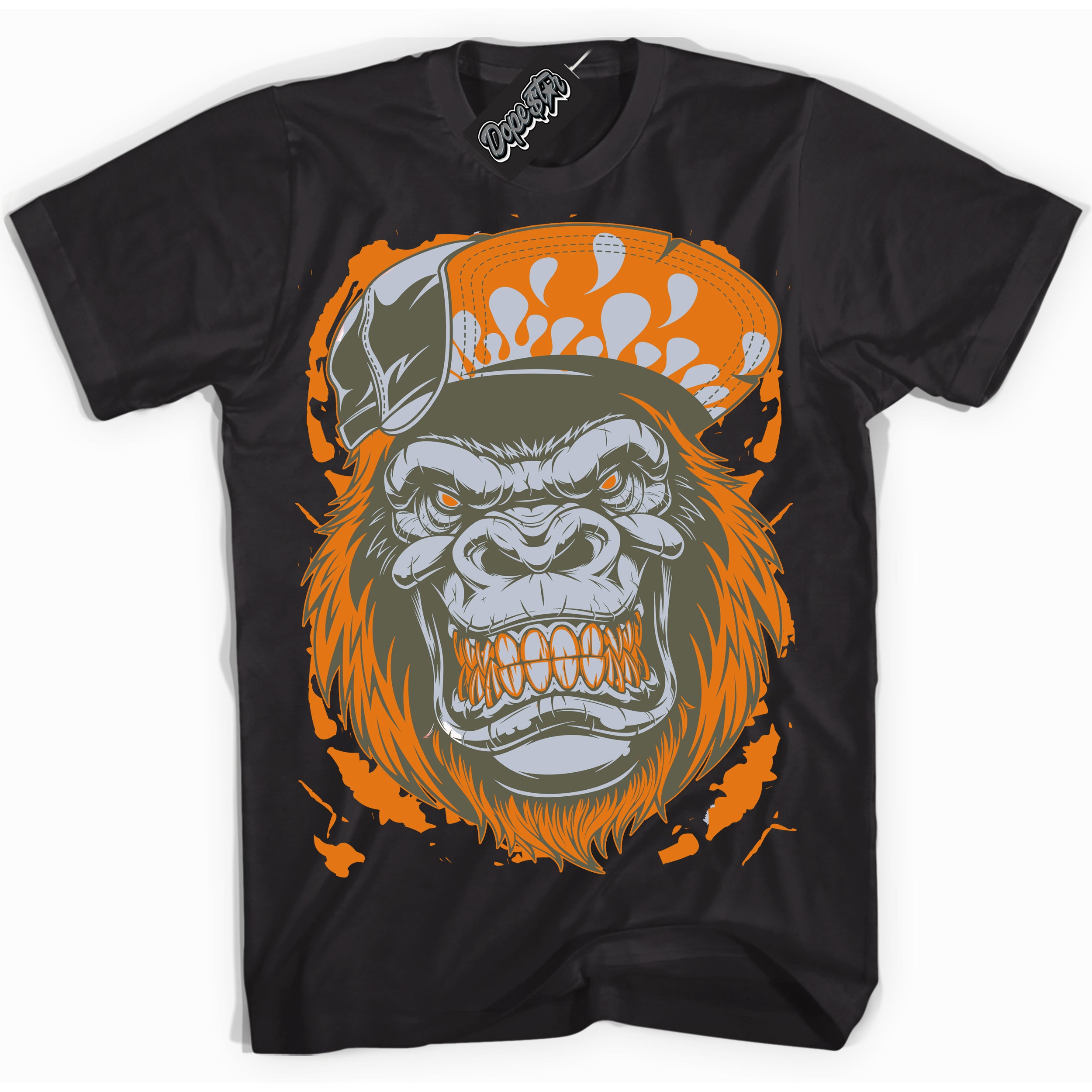 Cool Black Shirt with “ Gorilla Beast” design that perfectly matches Olive 5s Sneakers.