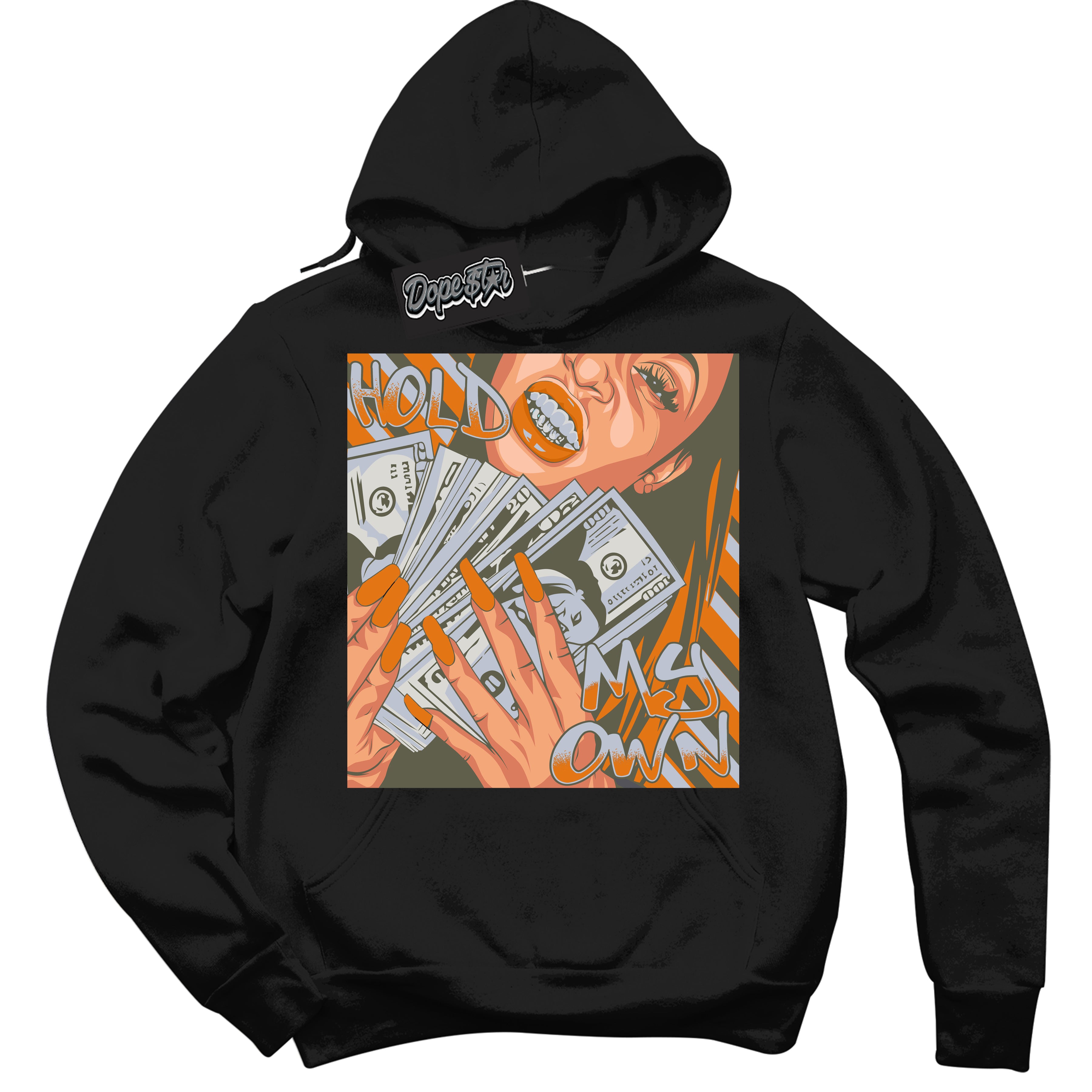 Cool Black Hoodie with “ Hold My Own ” design that Perfectly Matches Olive 5s Sneakers.
