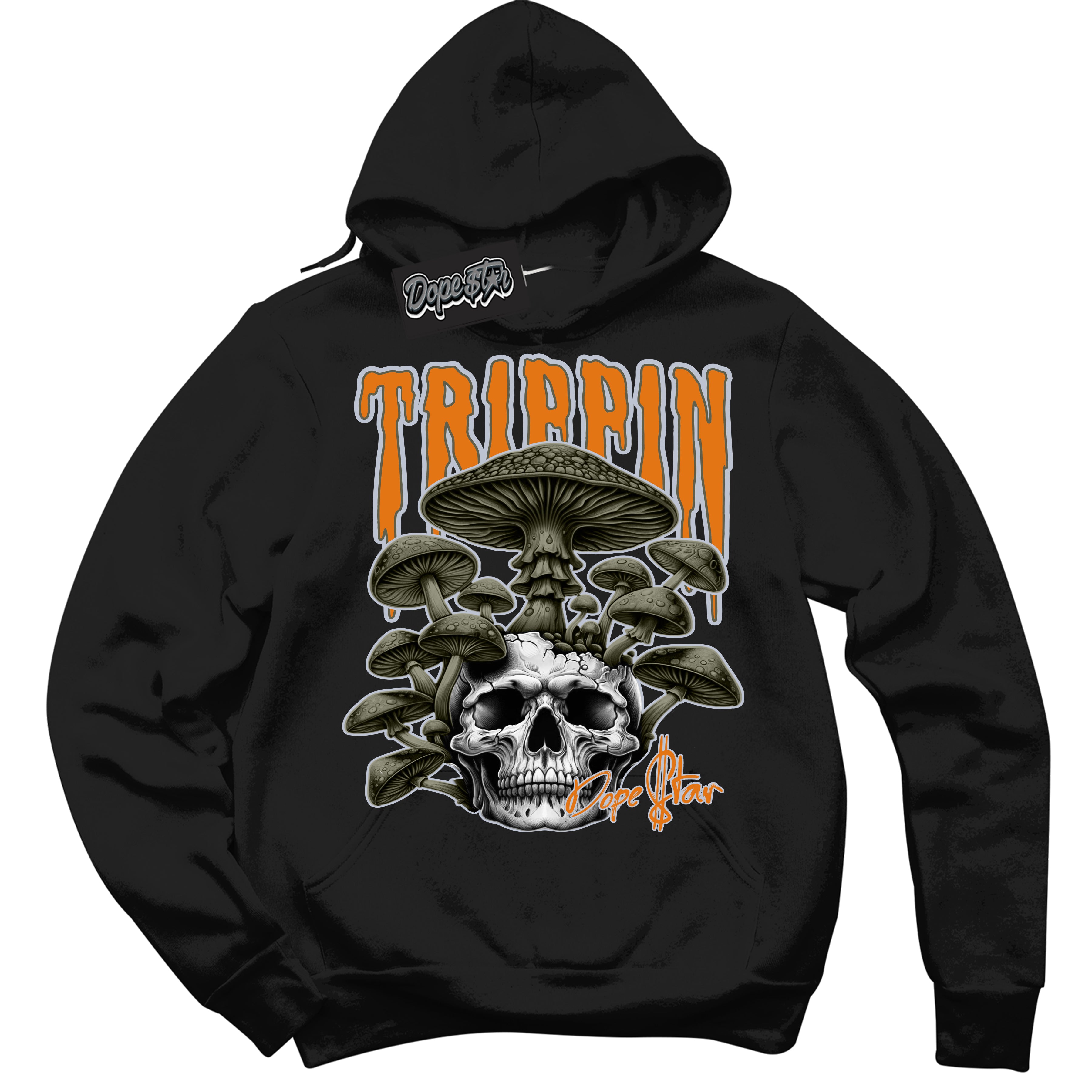 Cool Black Hoodie with “ Trippin” design that Perfectly Matches Olive 5s Sneakers.