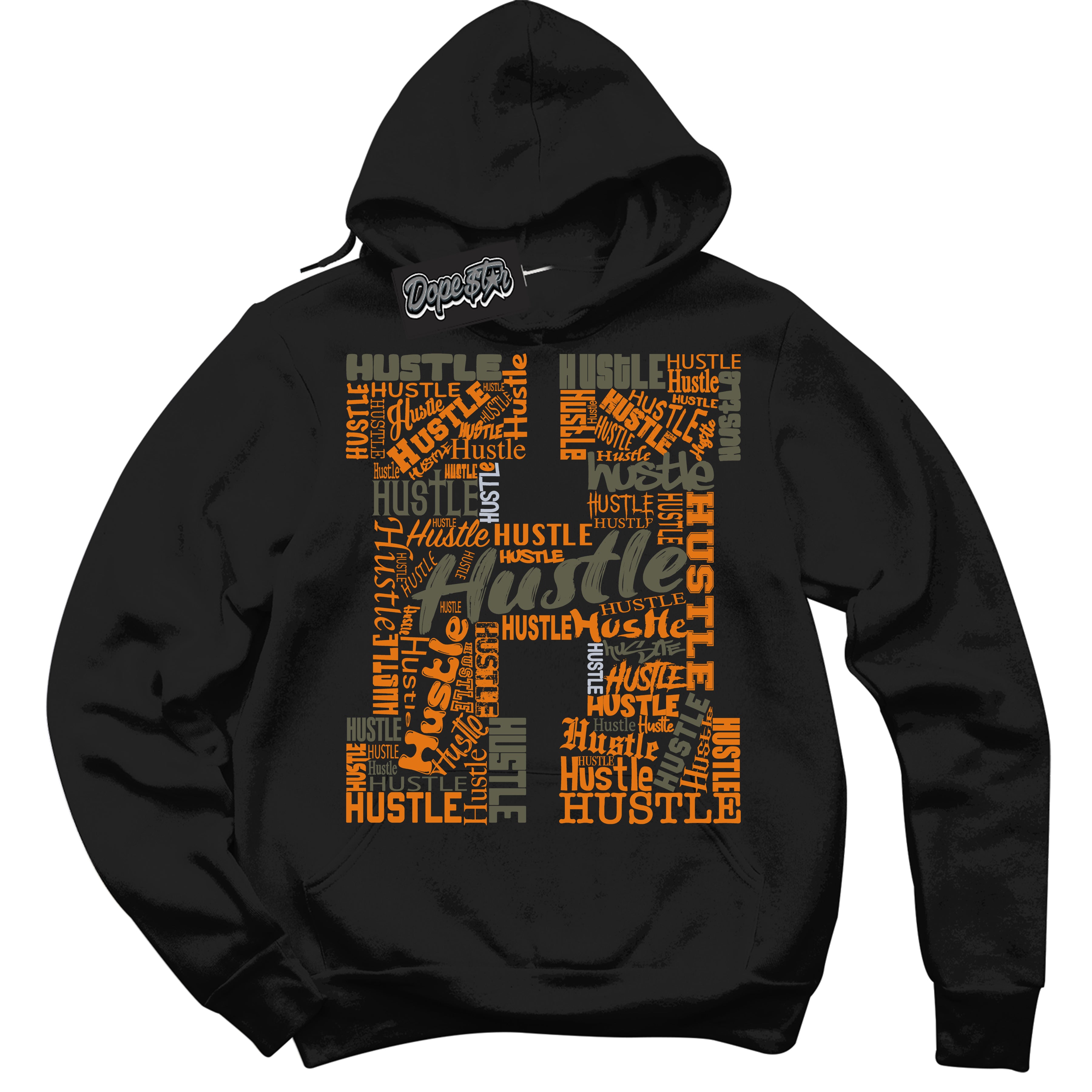 Cool Black Hoodie with “ Hustle H ” design that Perfectly Matches Olive 5s Sneakers.