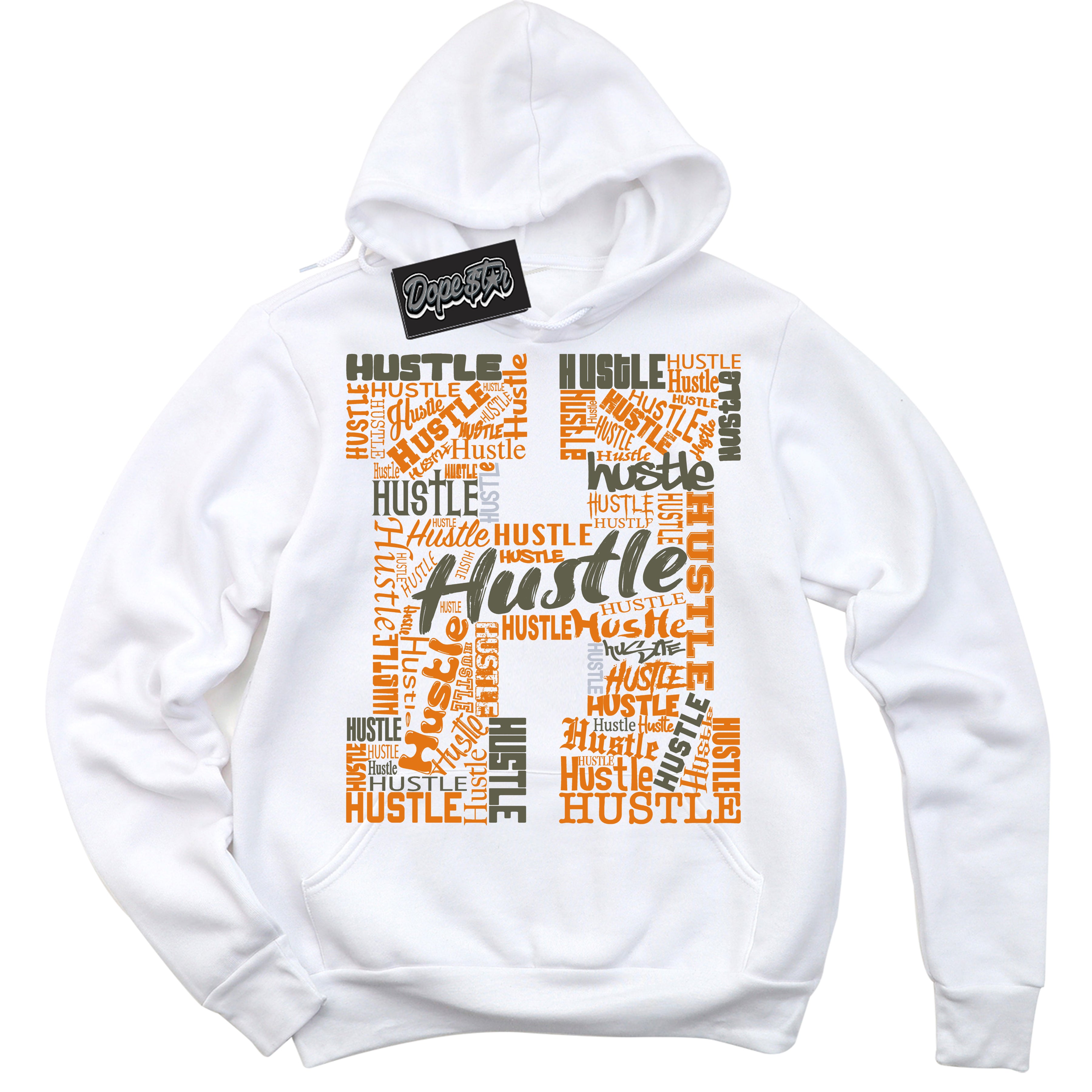 Cool White Hoodie with “ Hustle H ” design that Perfectly Matches Olive 5s Sneakers.