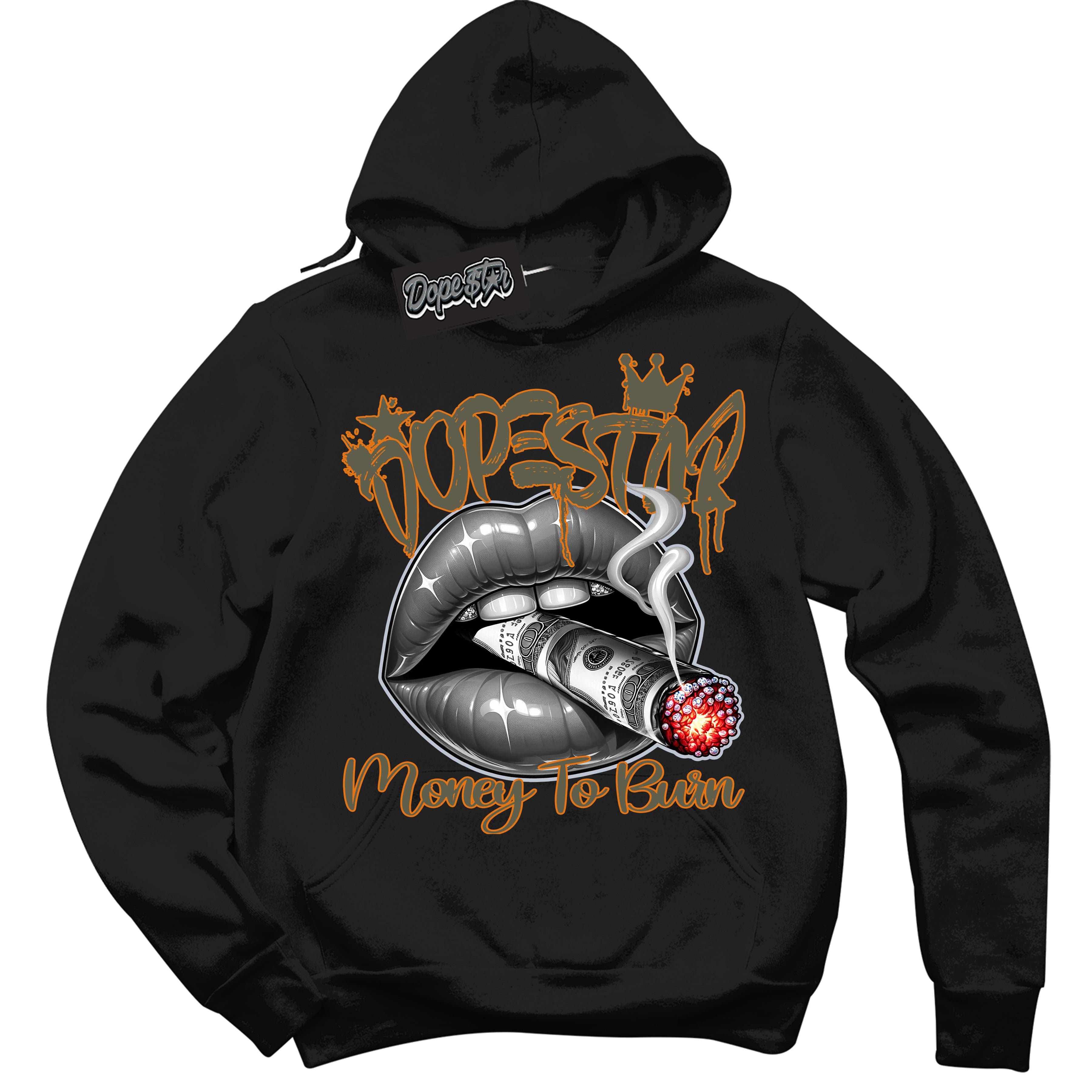Cool Black Hoodie with “ Money To Burn ” design that Perfectly Matches Olive 5s Sneakers.