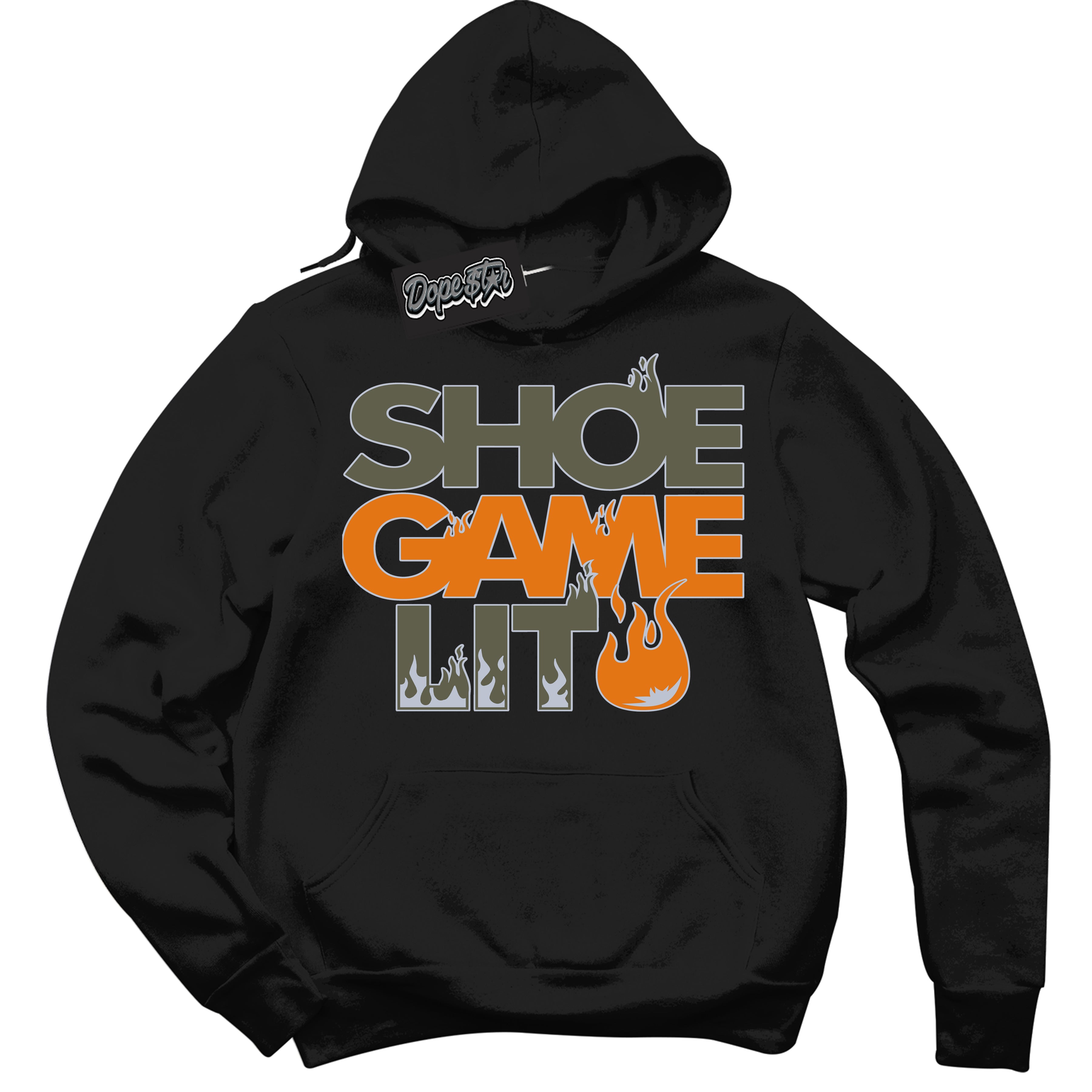 Cool Black Hoodie with “ Shoe Game Lit '' design that Perfectly Matches Olive 5s Sneakers.