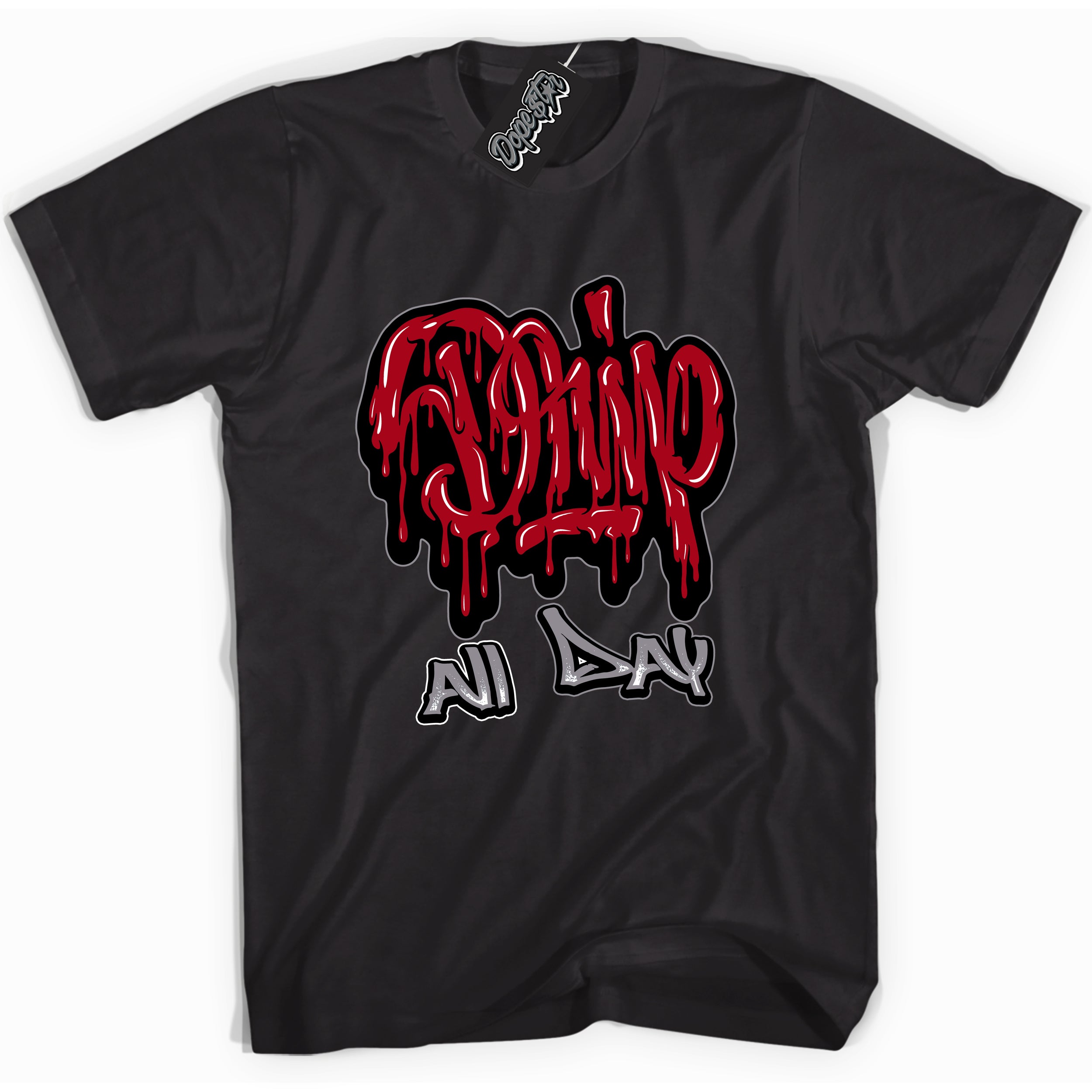 AJ5 Retro OG Black Metallic Reimagined “Drip All Day” black streetwear t-shirt and matching sneaker tee for men and women by Sneaker Shirts Outlet.