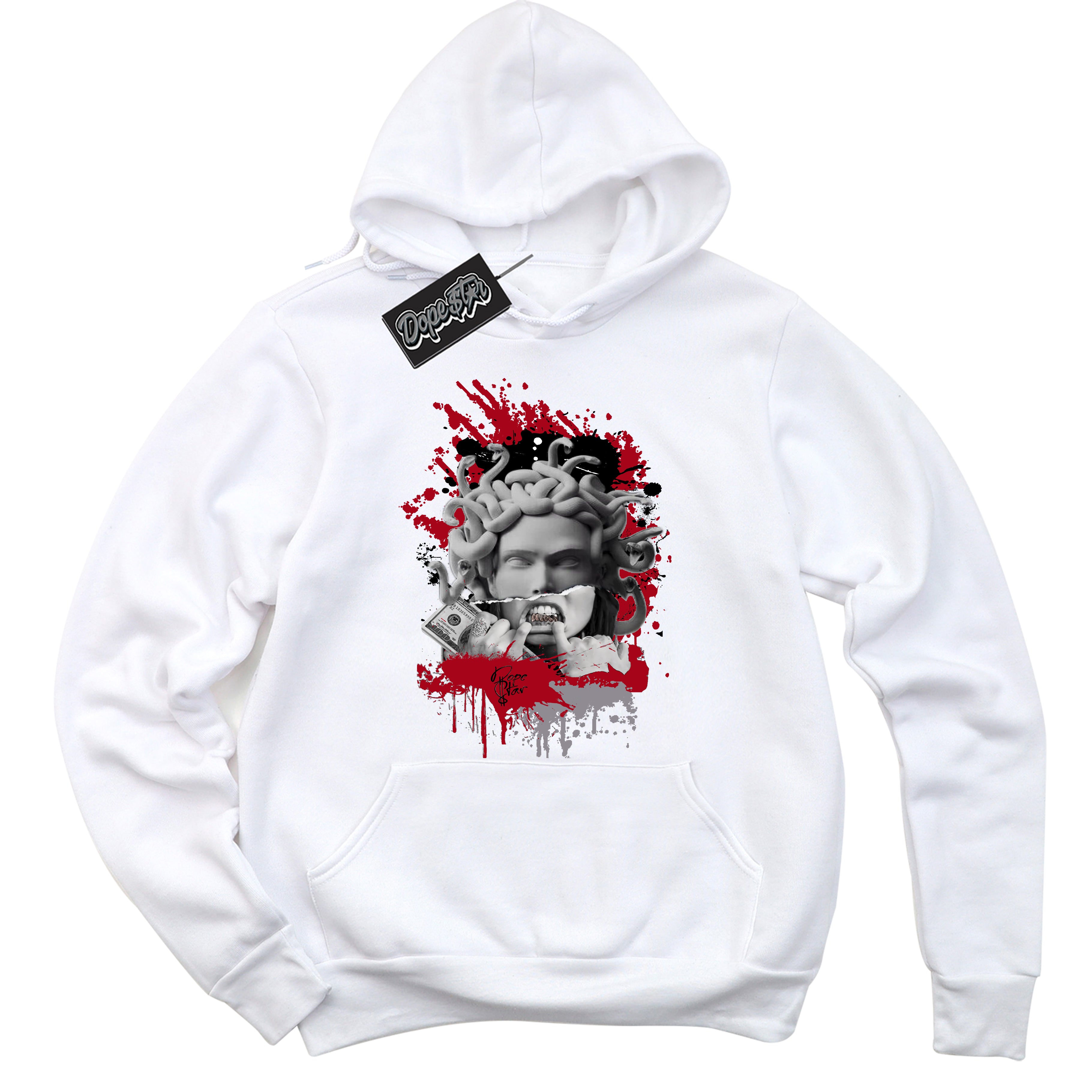 AJ5 Retro OG White Metallic Reimagined ‘Medusa’ – Black Streetwear Hoodie | Men's and Women's graphic sweatshirt by Sneaker Shirts Outlet.