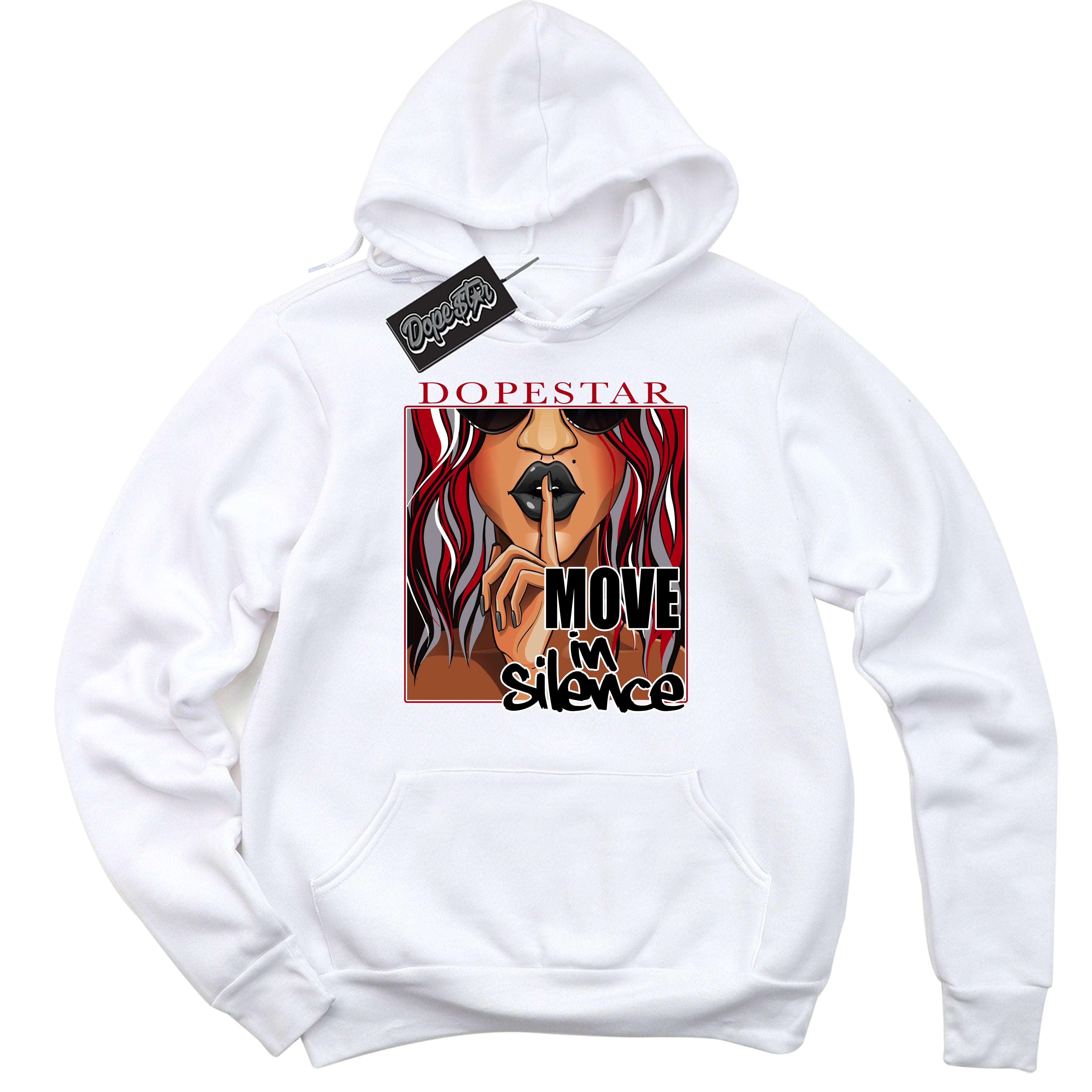 AJ5 Retro OG White Metallic Reimagined ‘Move In Silence’ – Black Streetwear Hoodie | Men's and Women's graphic sweatshirt by Sneaker Shirts Outlet.
