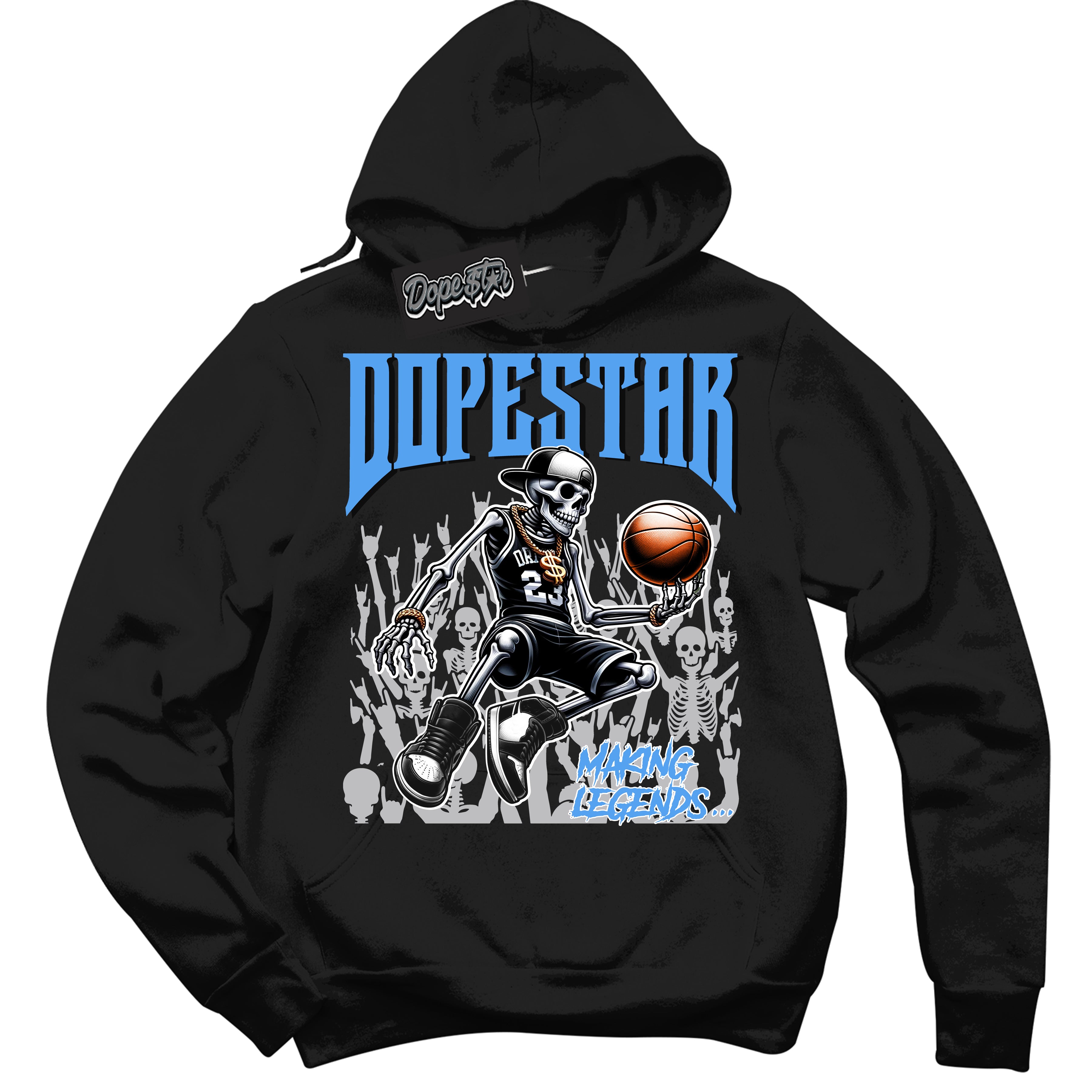 Cool Black Hoodie with “ Making Legends ” design that Perfectly Matches UNC University Blue 5s Sneakers.