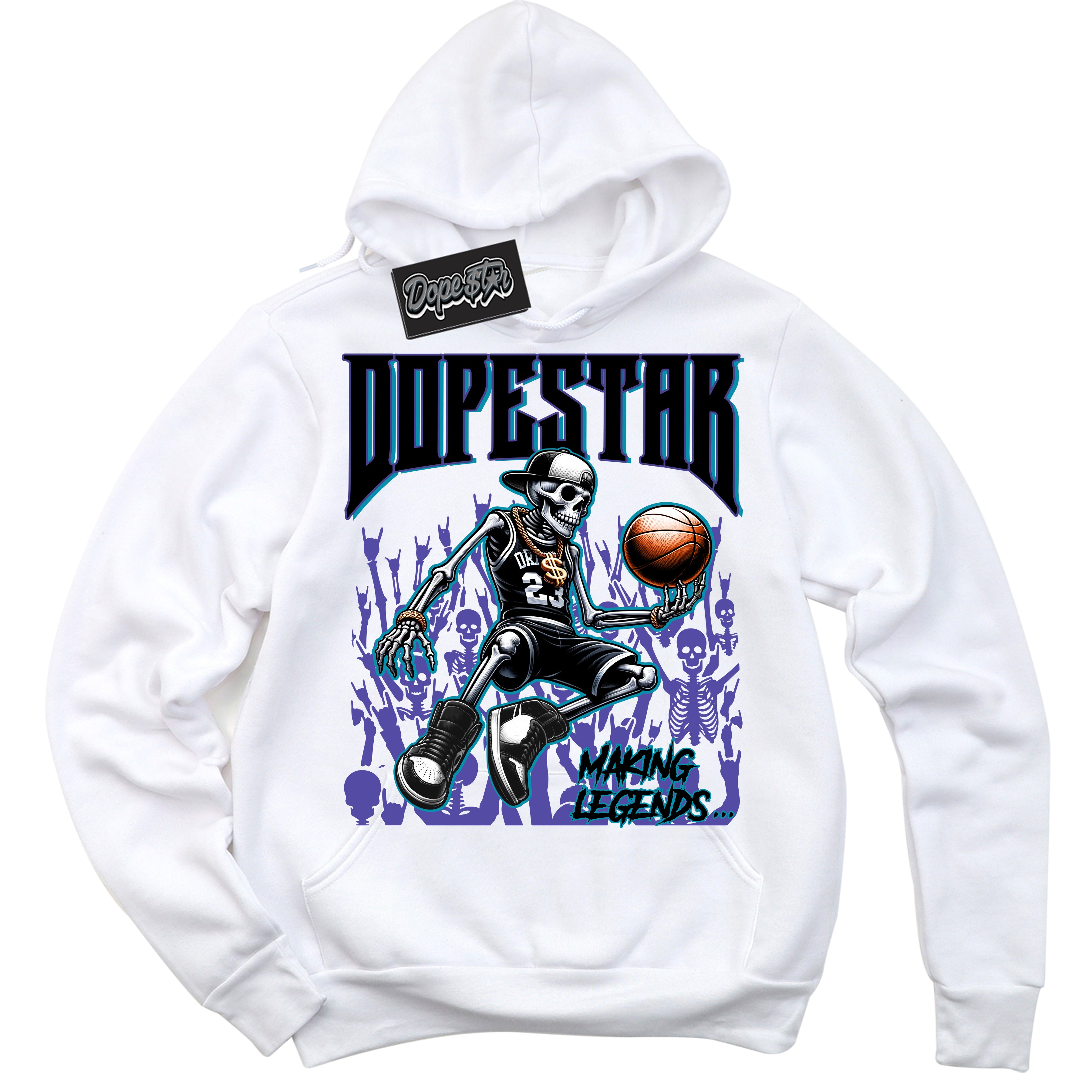 Cool White Hoodie with “ Making Legends ” design that Perfectly Matches Aqua 6s Sneakers.