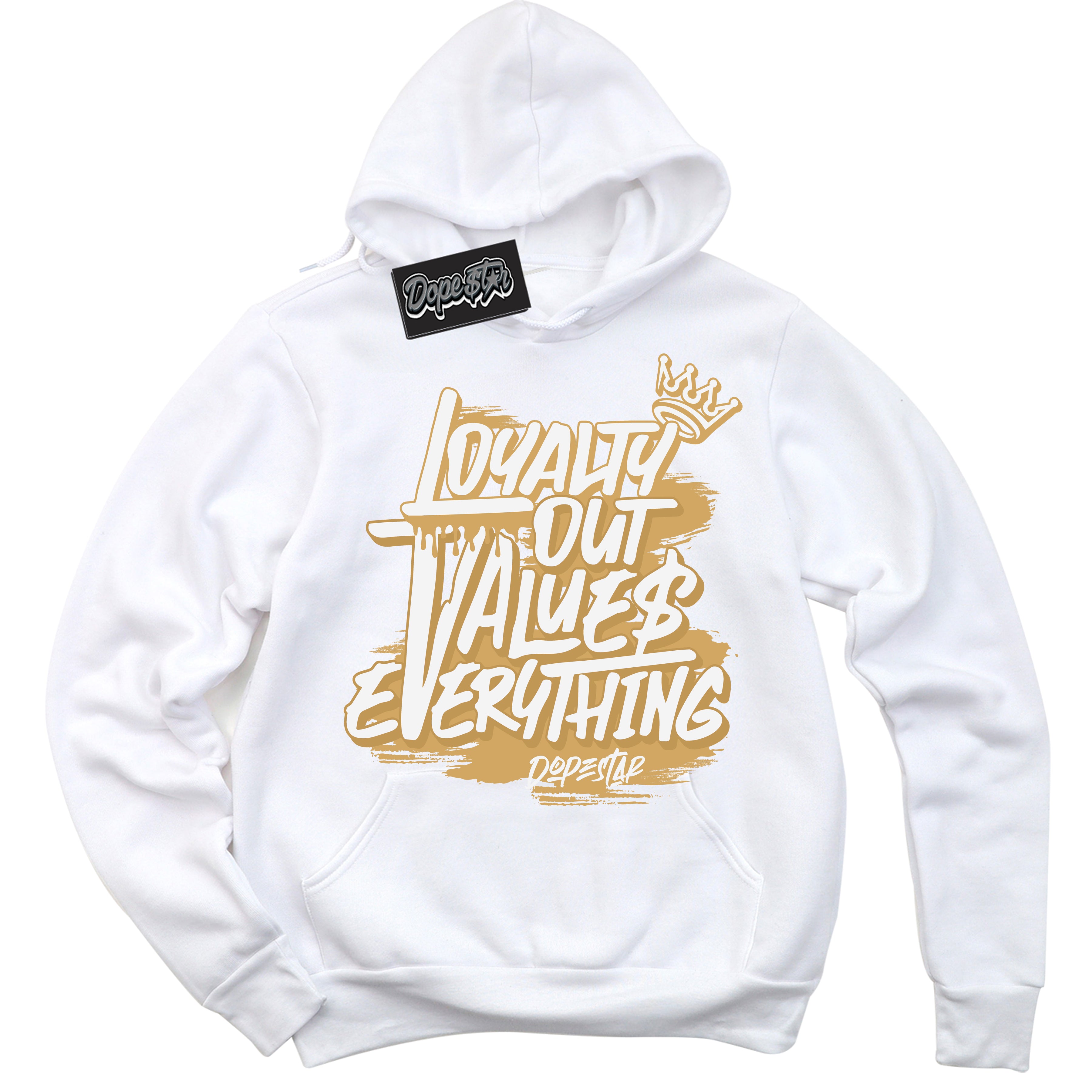 Cool White Hoodie with “ Loyalty Out Values Everything ” design that Perfectly Matches Craft Paris 6s Jordans.