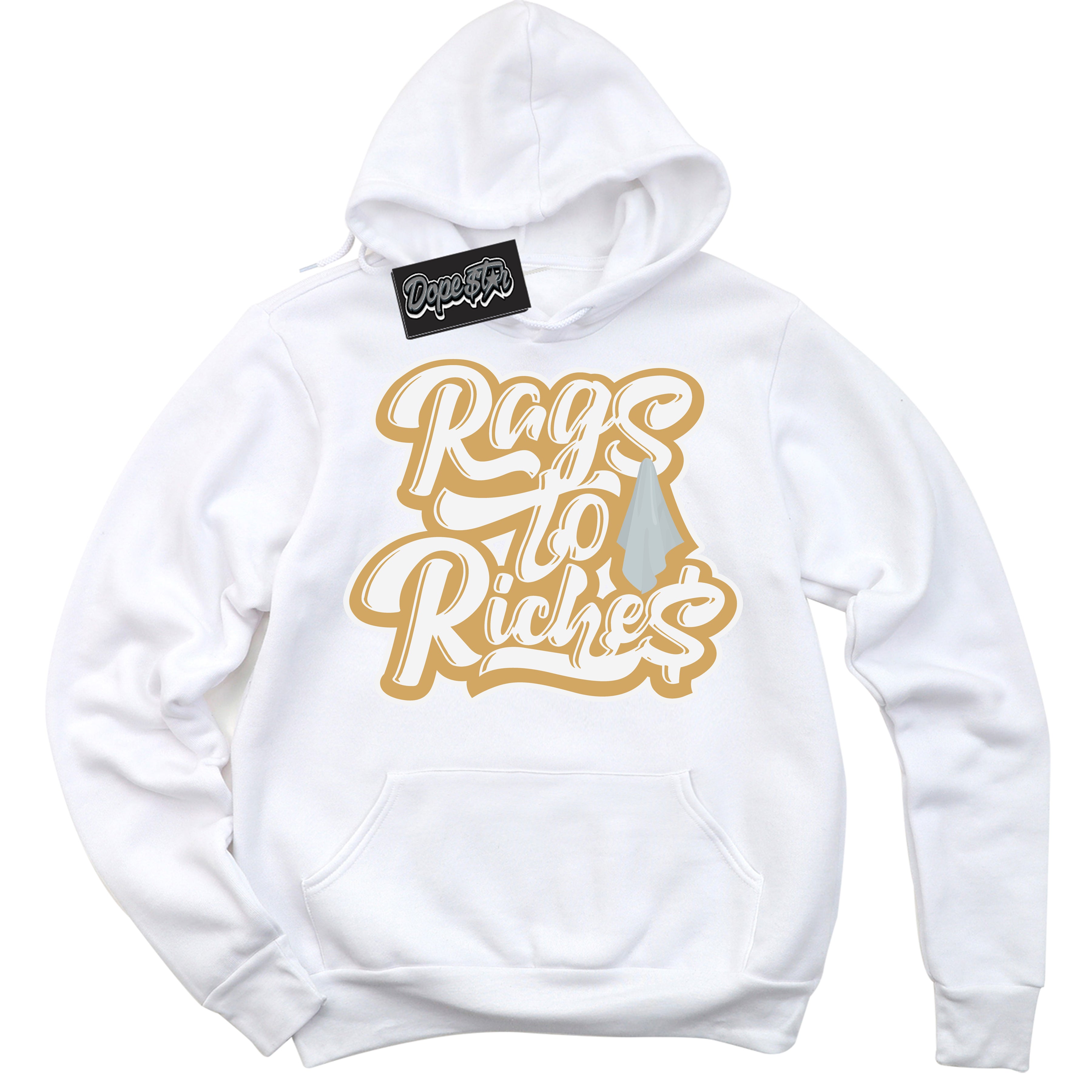 Cool White Hoodie with “ Rags To Riches ” design that Perfectly Matches Craft Paris 6s Jordans.