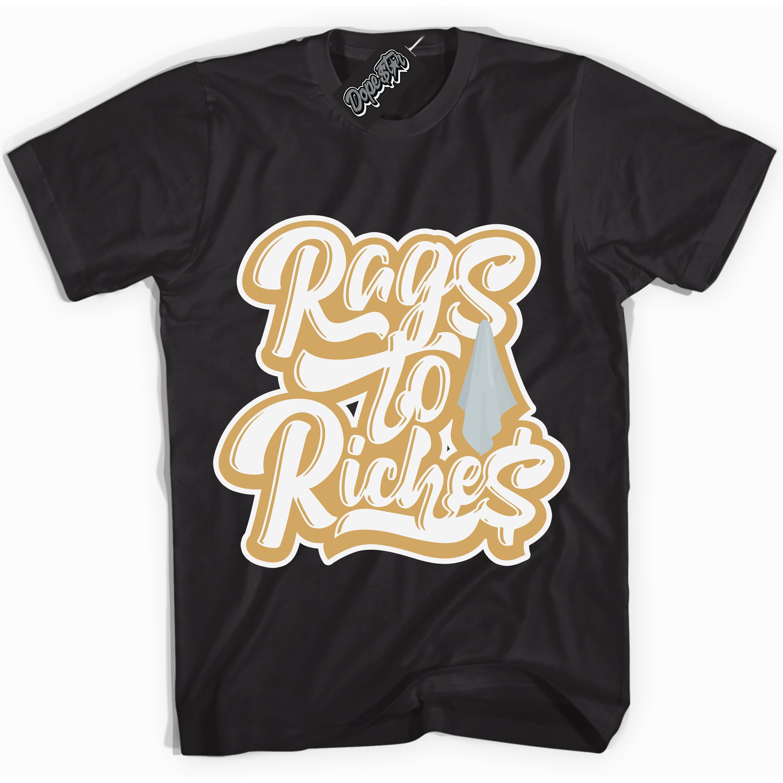 Cool Black Shirt with “ Rags To Riches ” design that perfectly matches Craft Paris 6s Jordans.