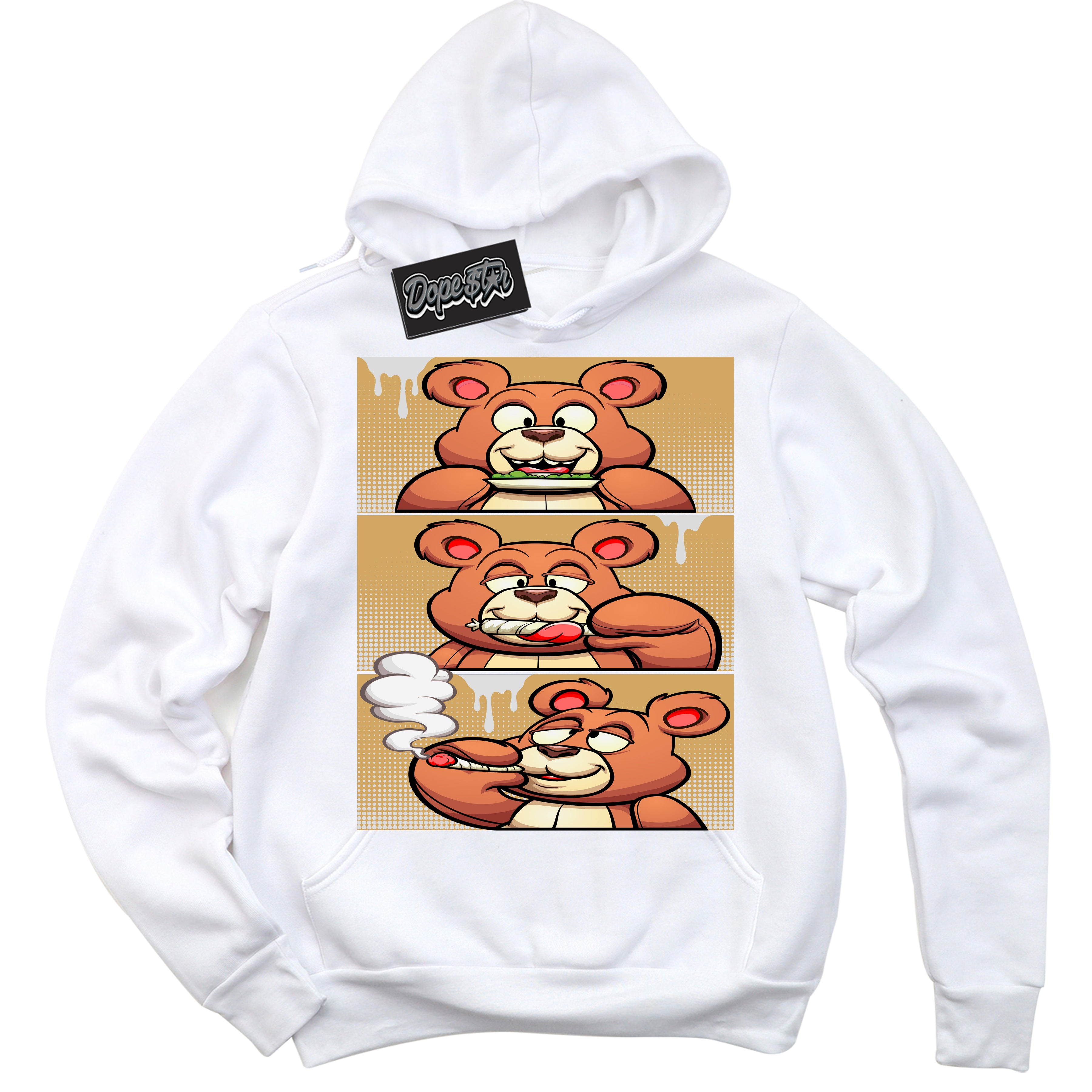 Cool White Hoodie with “ Roll It Lick It Smoke It Bear ” design that Perfectly Matches Craft Paris 6s Jordans.