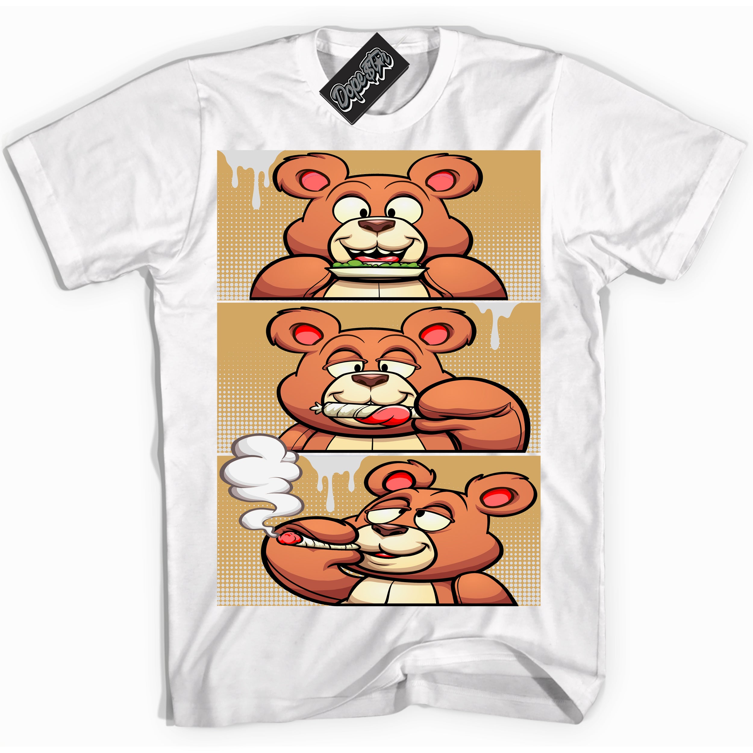 Cool White Shirt with “ Roll It Lick It Smoke It Bear ” design that perfectly matches Craft Paris 6s Jordans.