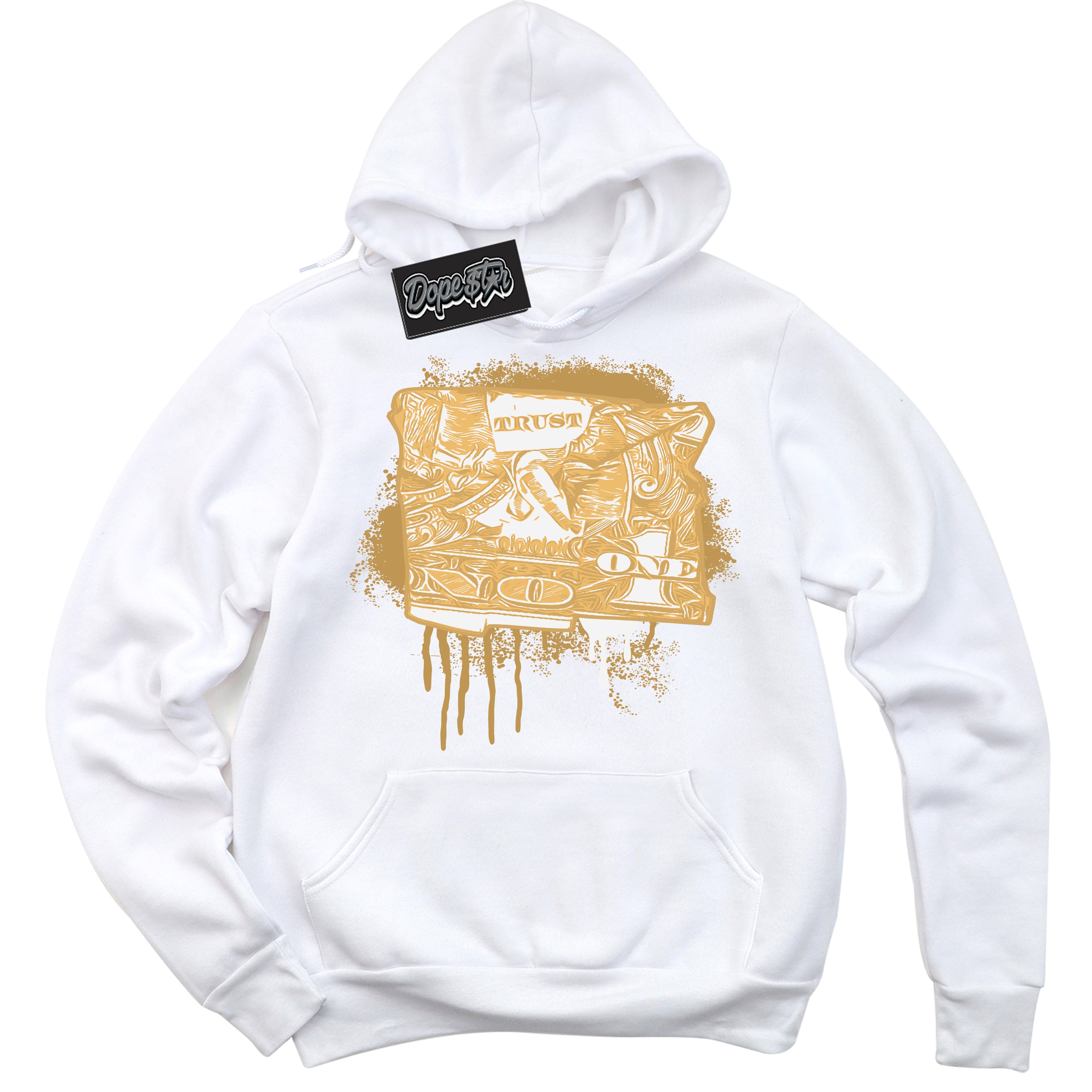 Cool White Hoodie with “ Trust No One Dollar ” design that Perfectly Matches Craft Paris 6s Jordans.