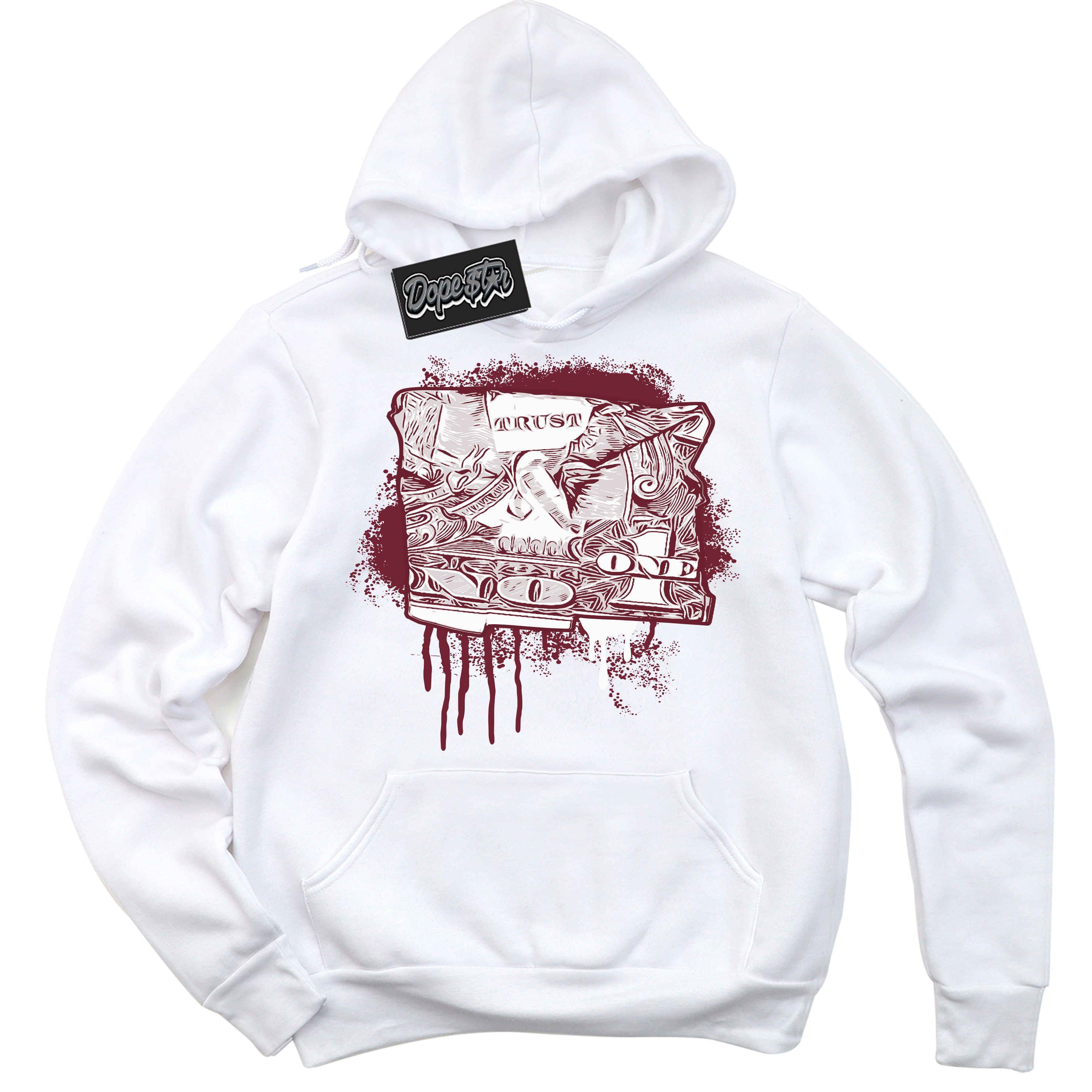 AJ6 Rings Team Red ‘Trust No One Dollar – White Streetwear Hoodie | Sneaker Matching sweatshirt for AJ6 Rings Team Red | Graphic Hoodie for Men & Women Streetwear by Sneaker Shirts Outlet.