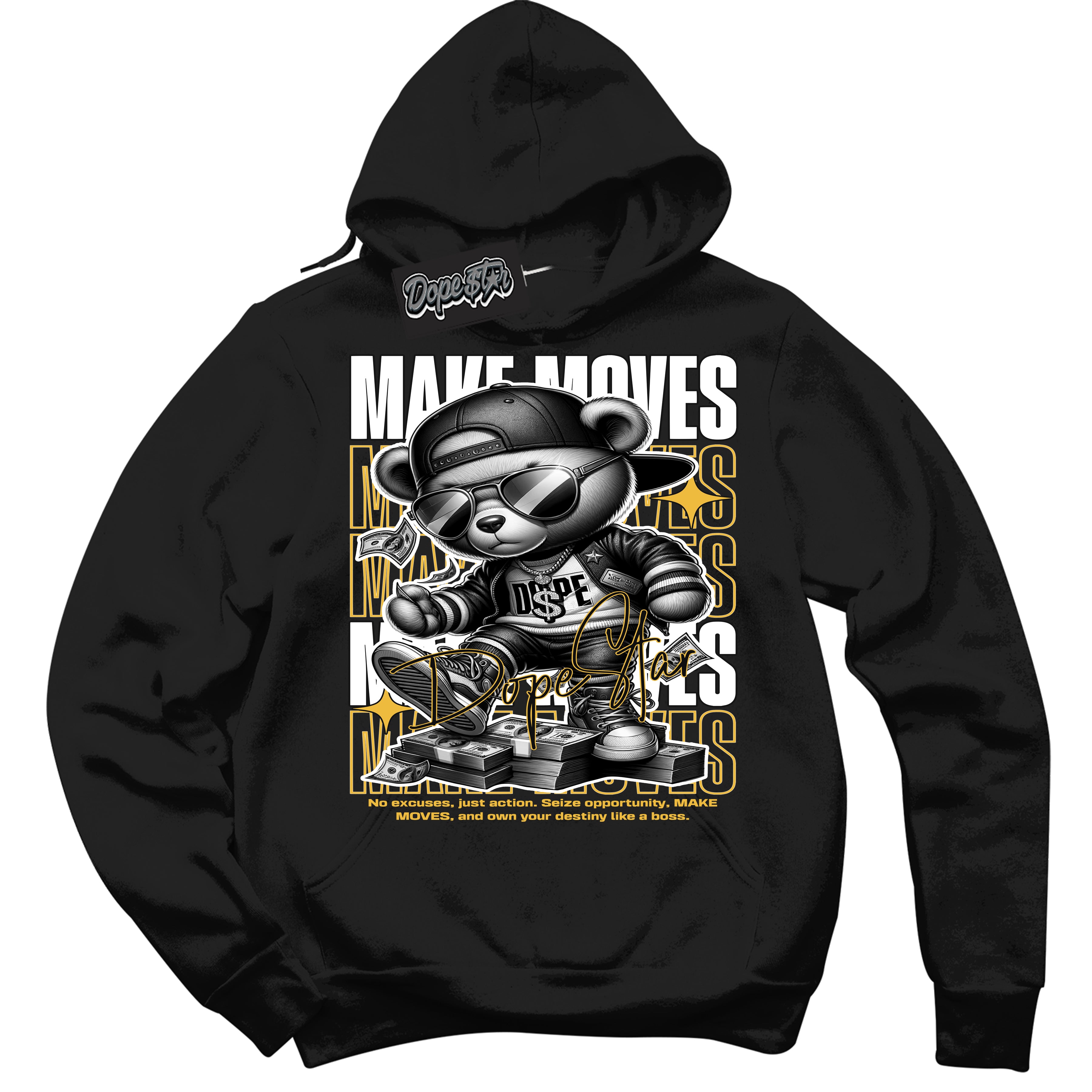 Cool Black Hoodie with “ Makin Moves ” design that Perfectly Matches Yellow Ochre 6s Sneakers.
