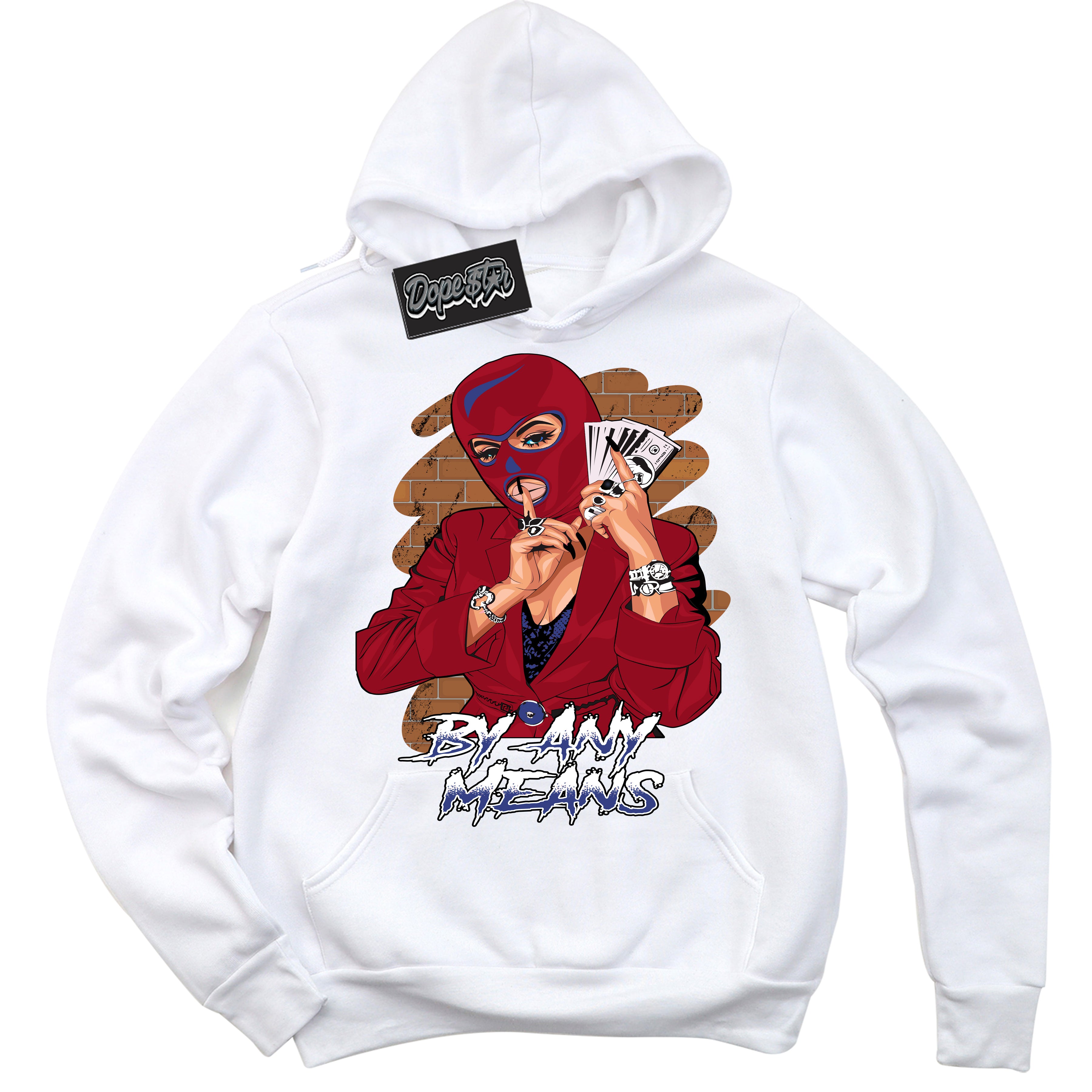 Cool White Hoodie with “ By Any Means ” design that Perfectly Matches Playoffs 8s Sneakers.