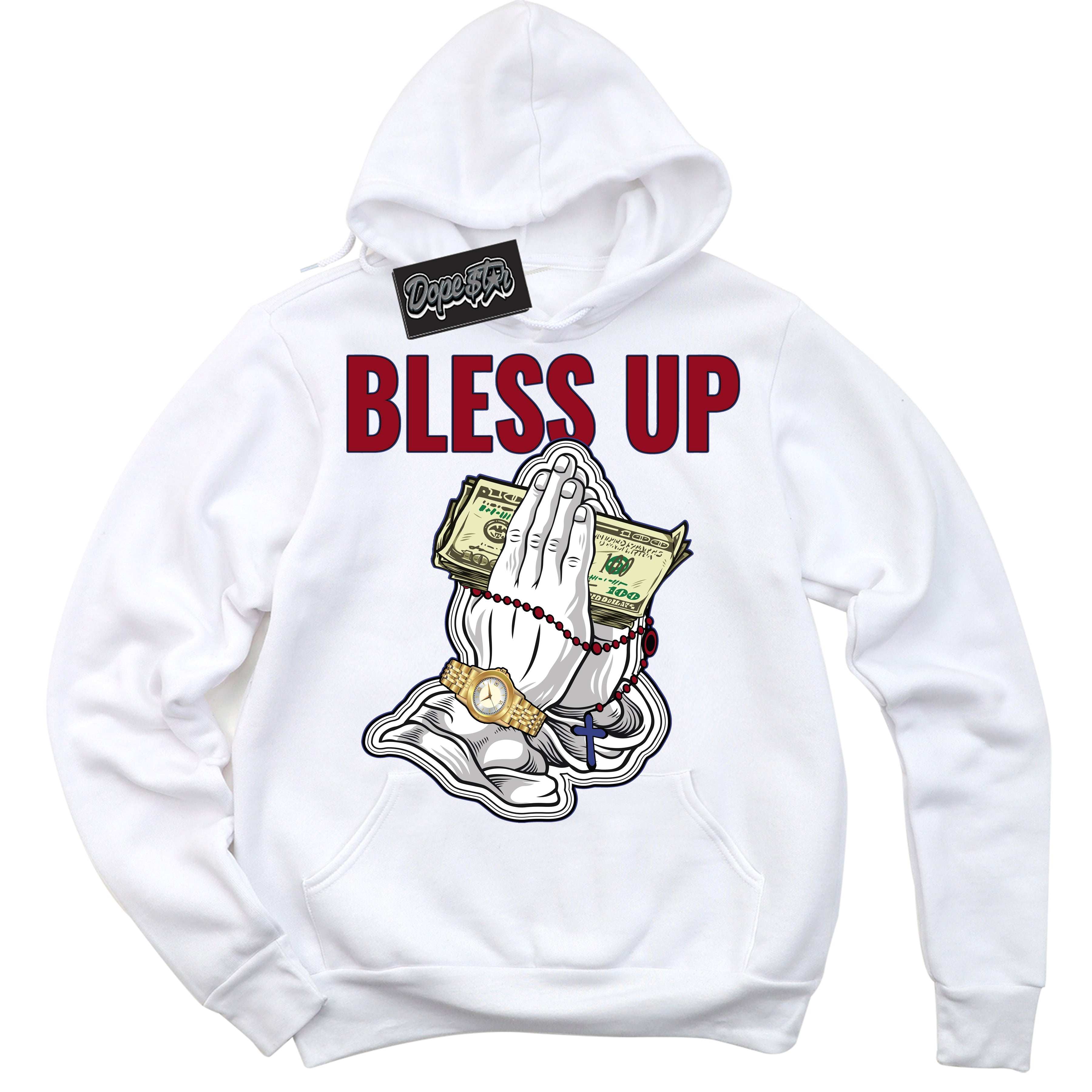 Cool White Hoodie with “ Bless Up ” design that Perfectly Matches Playoffs 8s Sneakers.