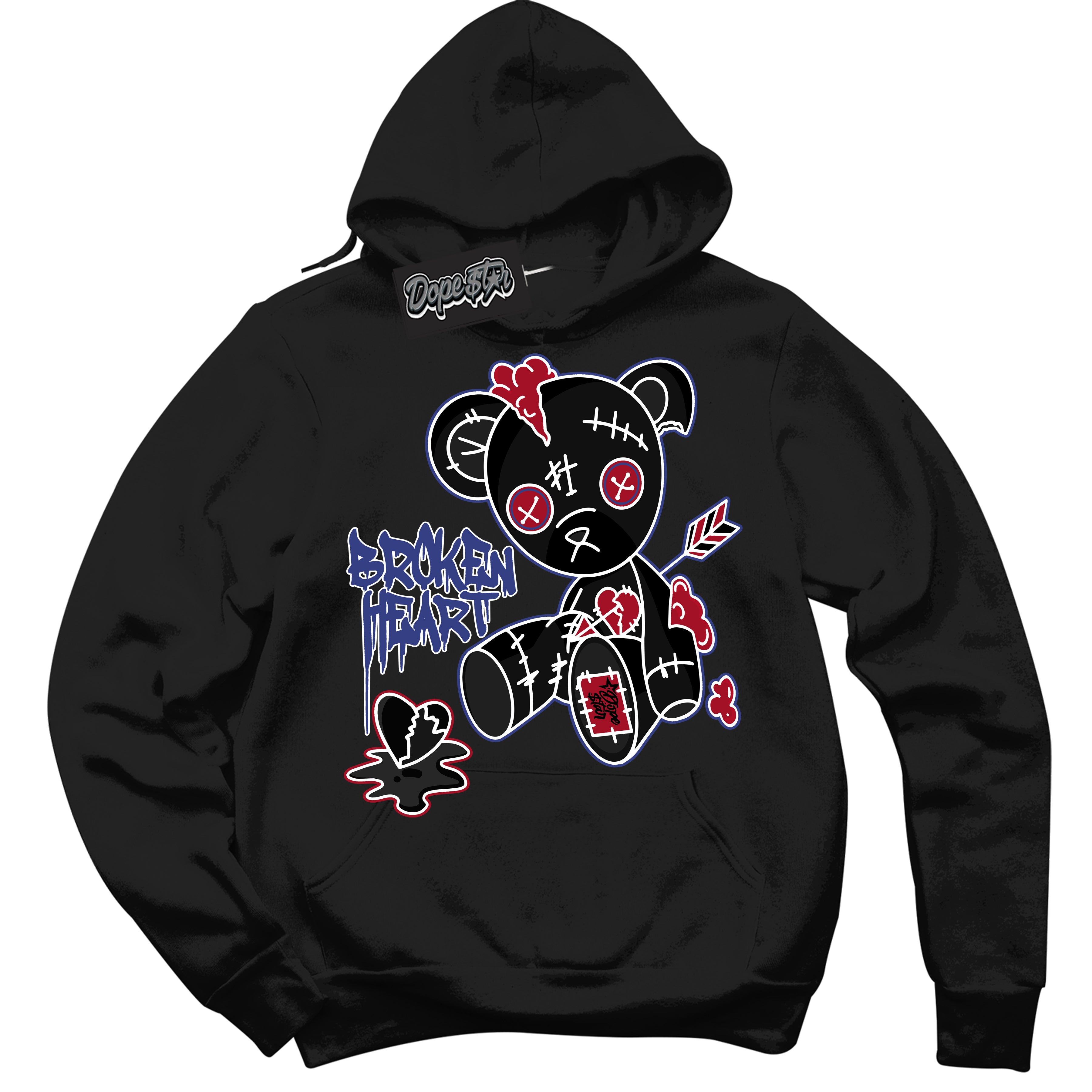 Cool Black Hoodie with “ Broken Heart Bear ” design that Perfectly Matches Playoffs 8s Sneakers.