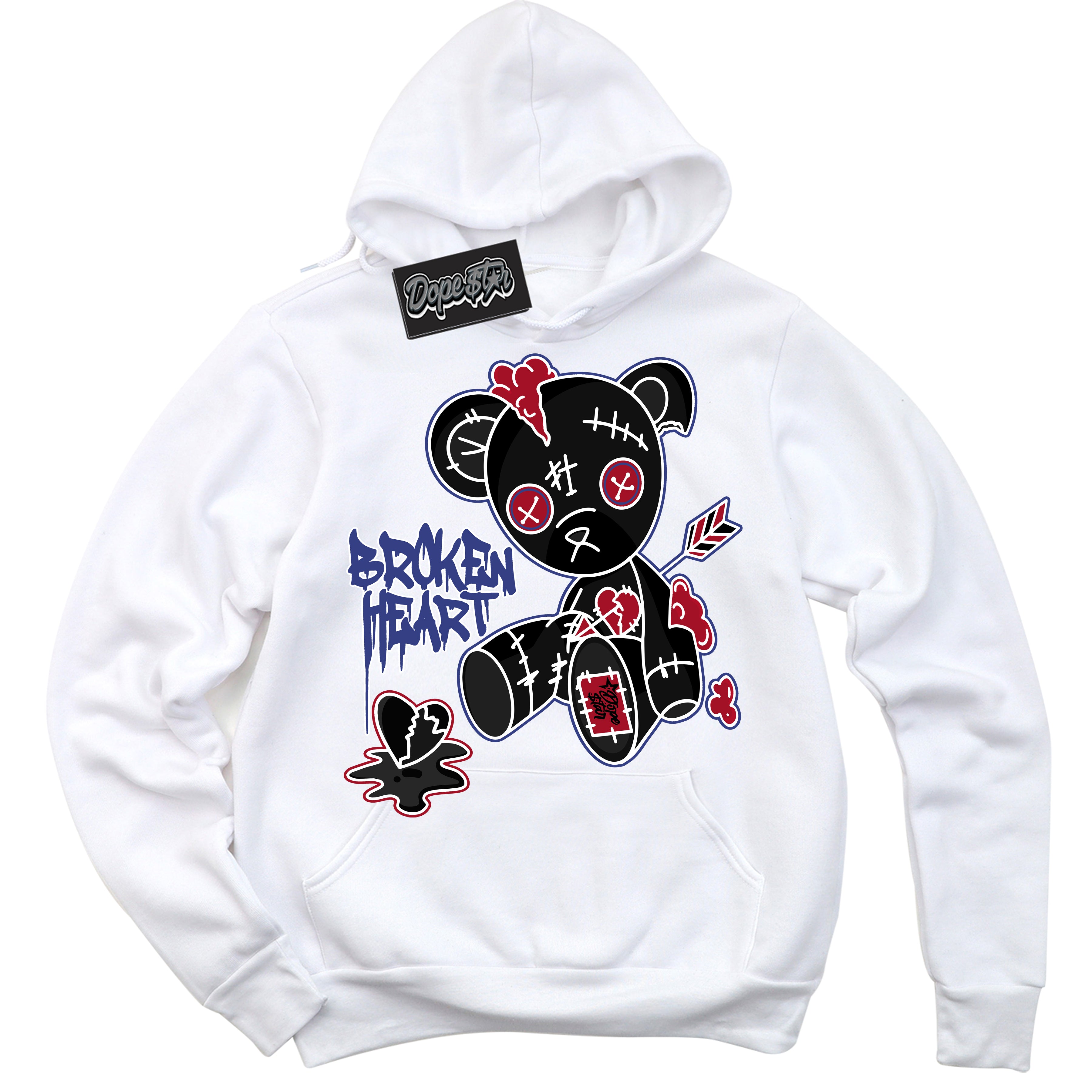Cool White Hoodie with “ Broken Heart Bear ” design that Perfectly Matches Playoffs 8s Sneakers.