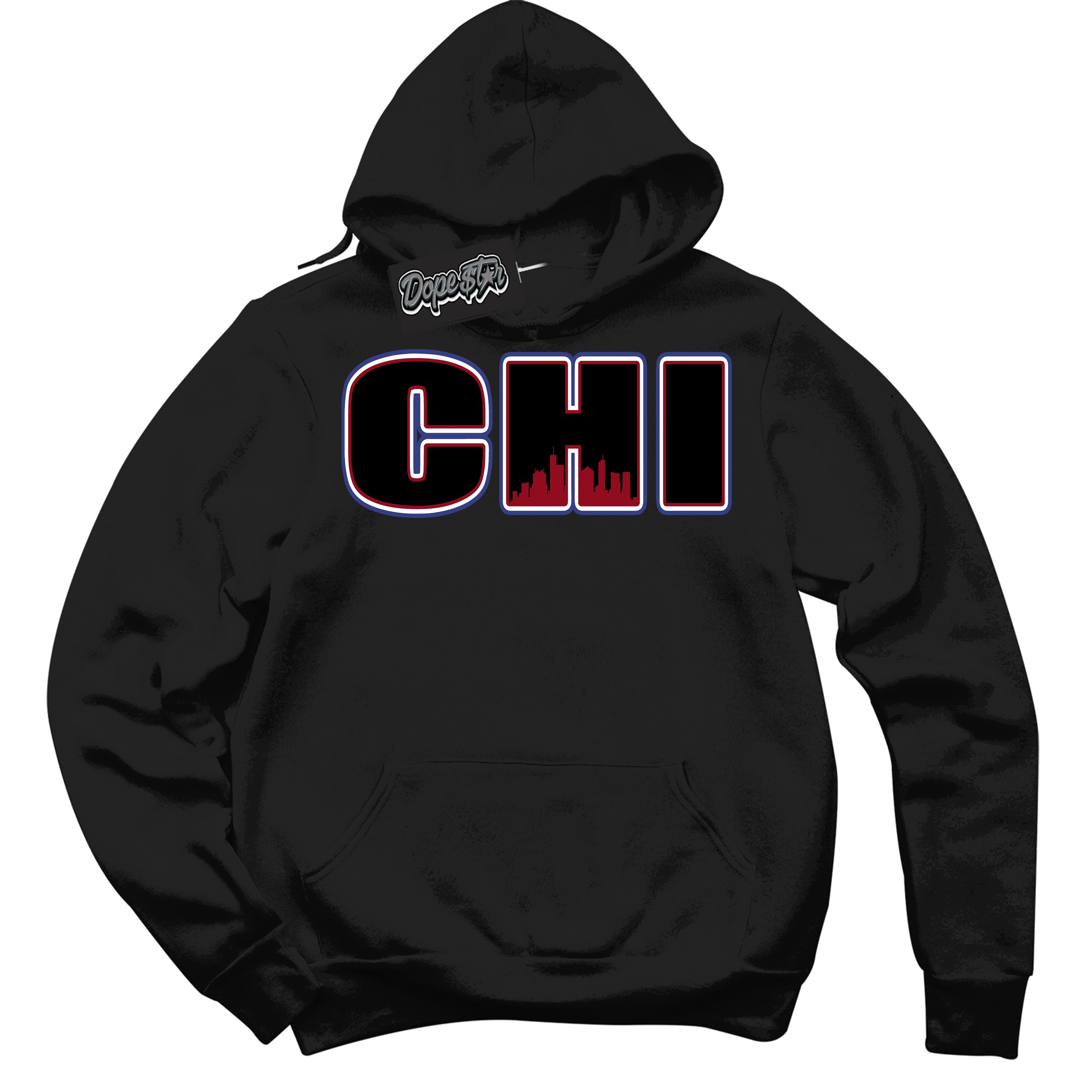 Cool Black Hoodie with “ Chicago ” design that Perfectly Matches Playoffs 8s Sneakers.