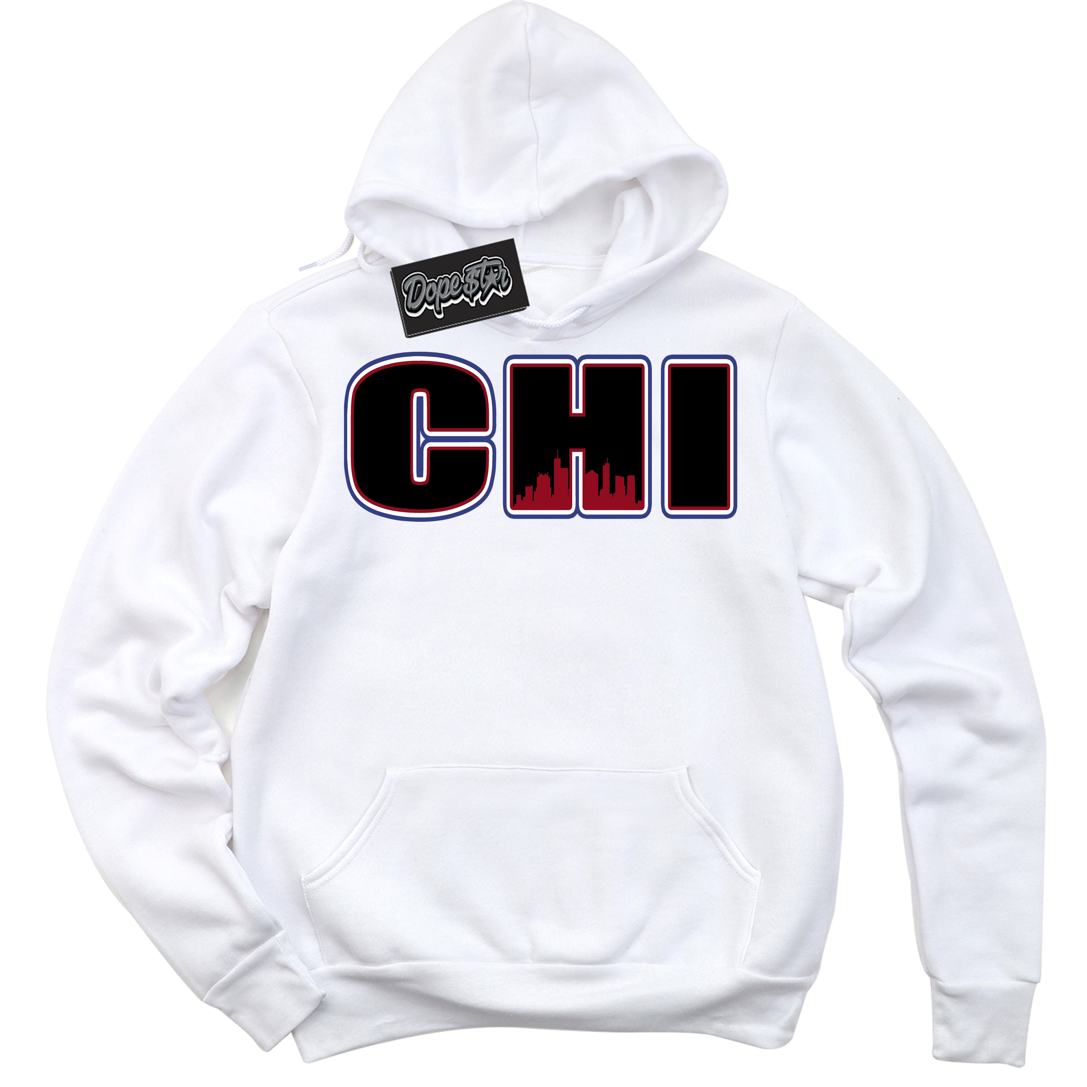 Cool White Hoodie with “ Chicago ” design that Perfectly Matches Playoffs 8s Sneakers.