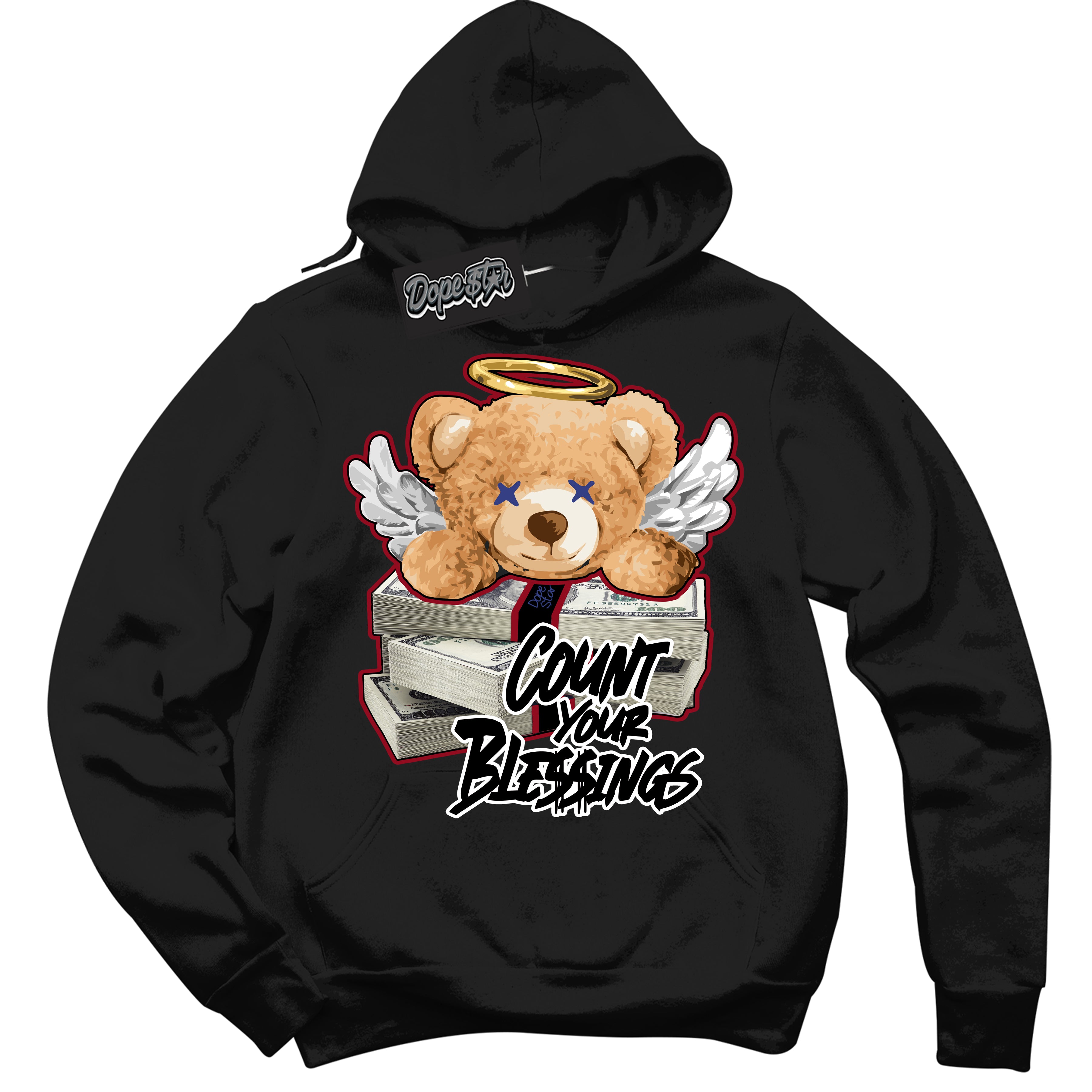 Cool Black Hoodie with “ Count Your Blessings ” design that Perfectly Matches Playoffs 8s Sneakers.