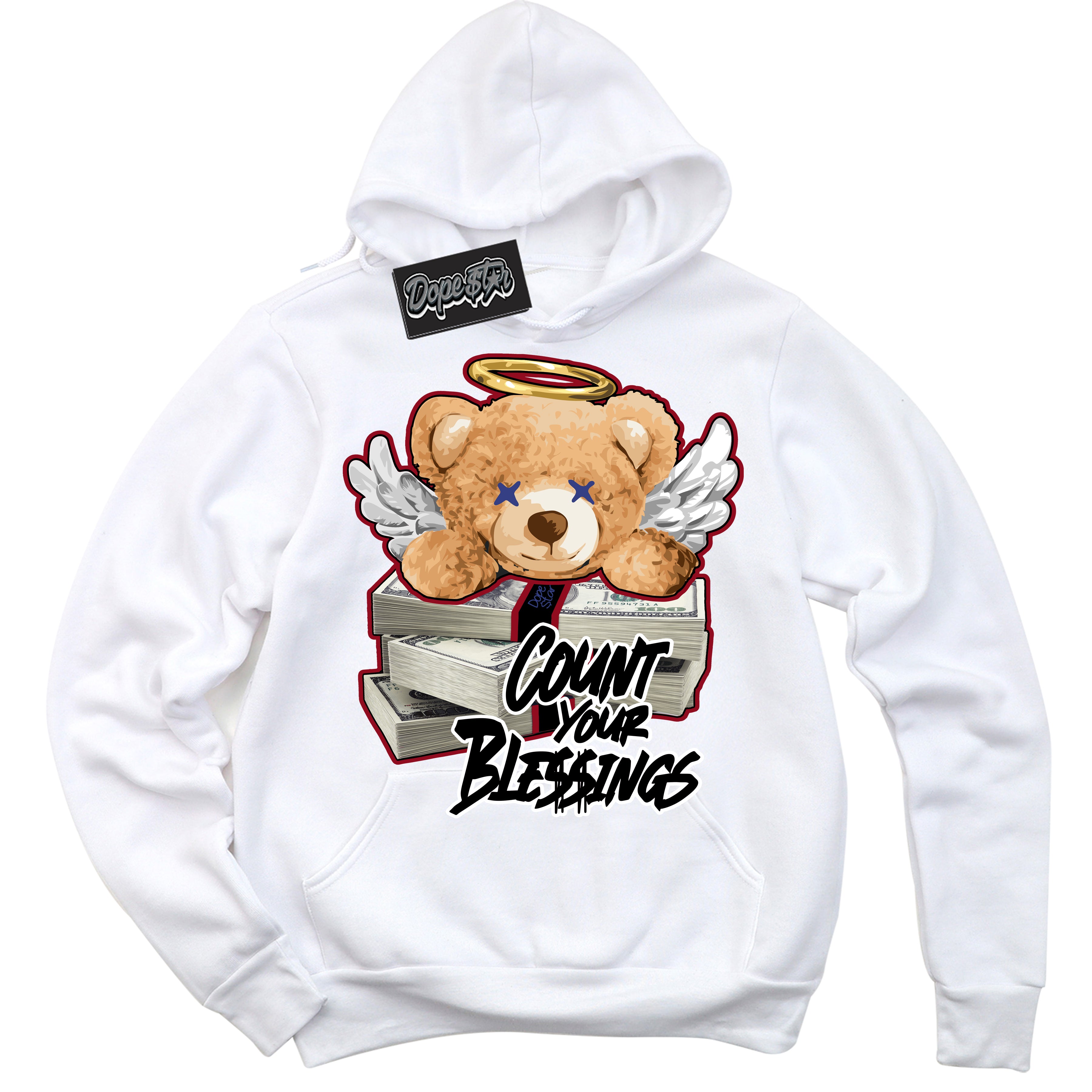 Cool White Hoodie with “ Count Your Blessings ” design that Perfectly Matches Playoffs 8s Sneakers.