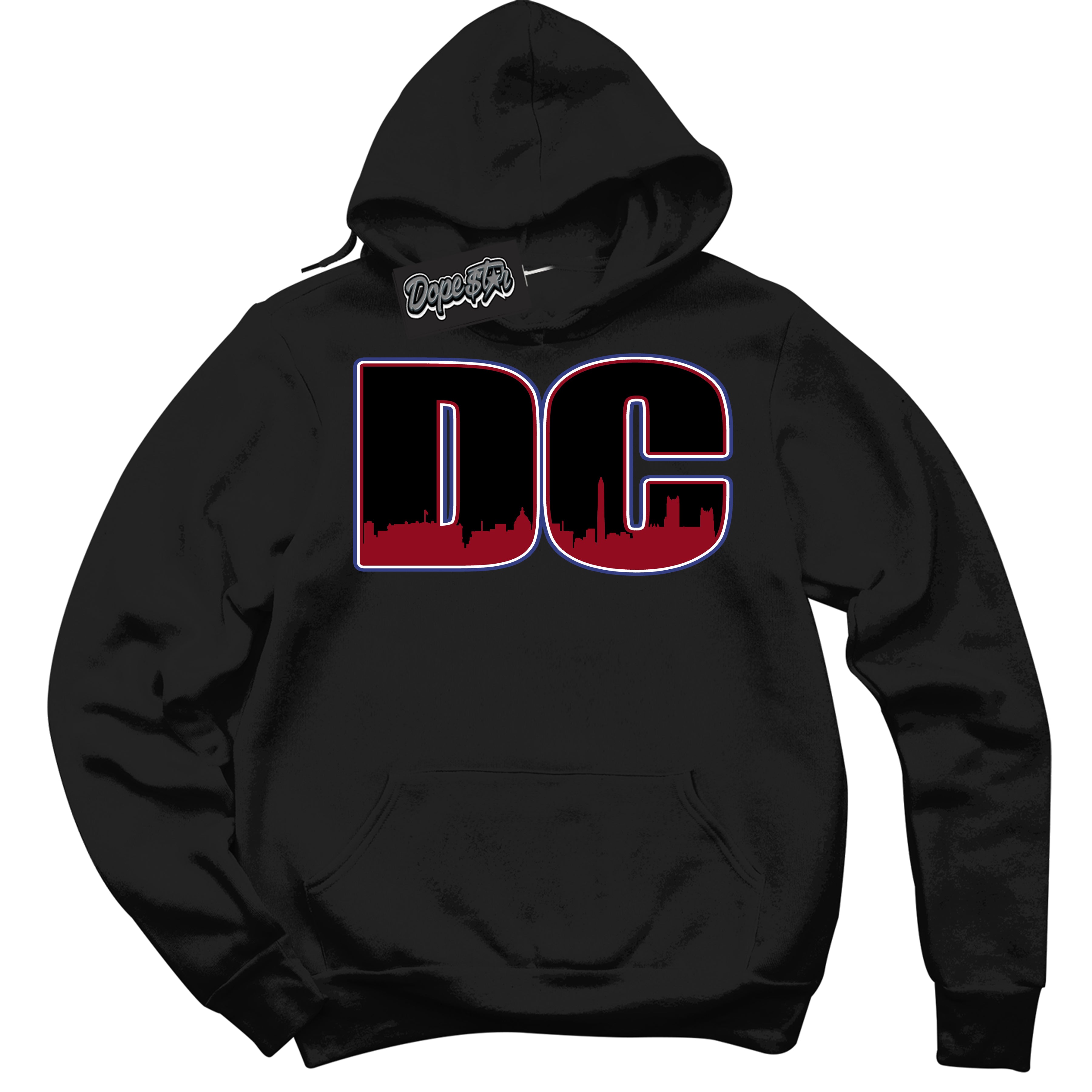 Cool Black Hoodie with “ DC ” design that Perfectly Matches Playoffs 8s Sneakers.