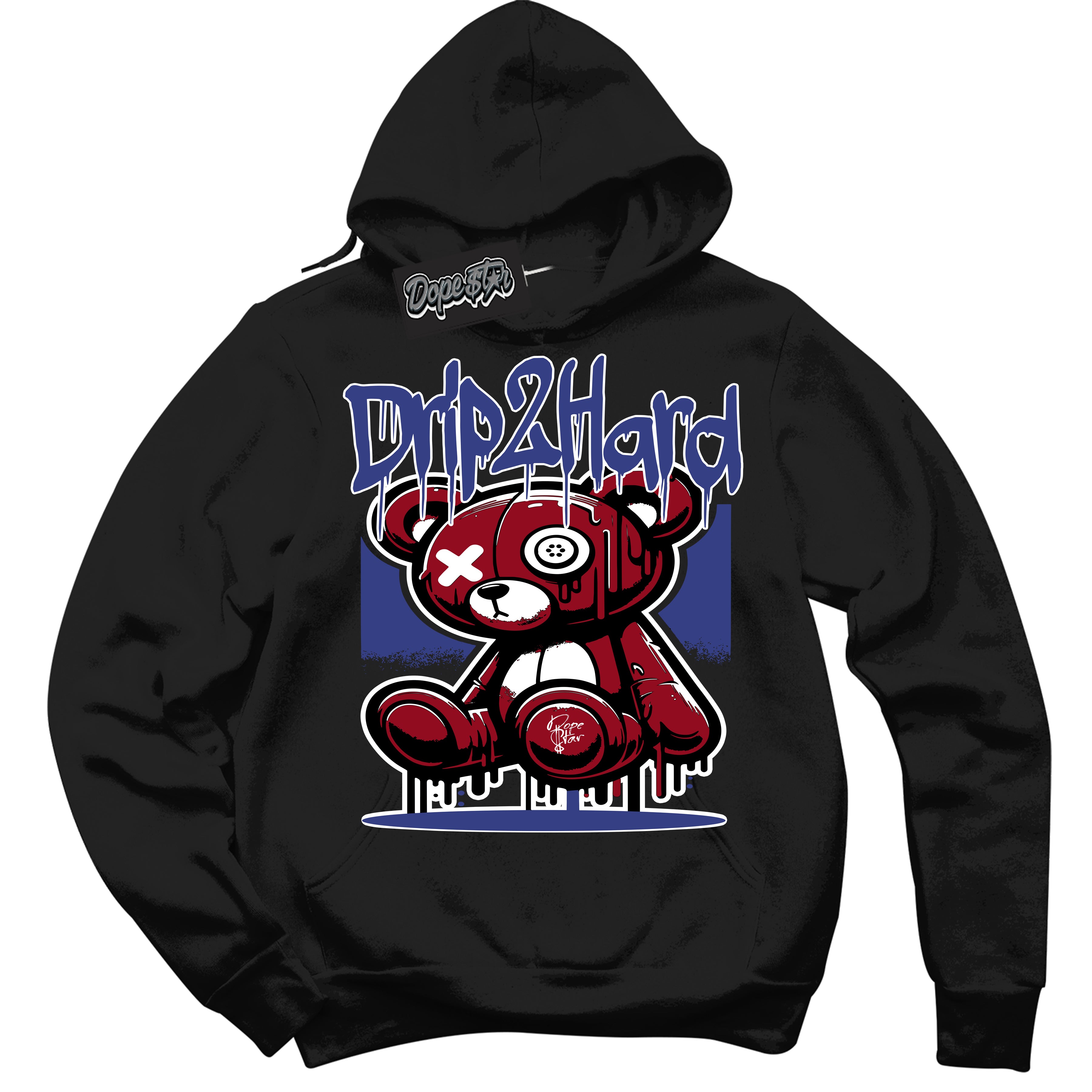 Cool Black Hoodie with “ Drip 2 Hard ” design that Perfectly Matches Playoffs 8s Sneakers.