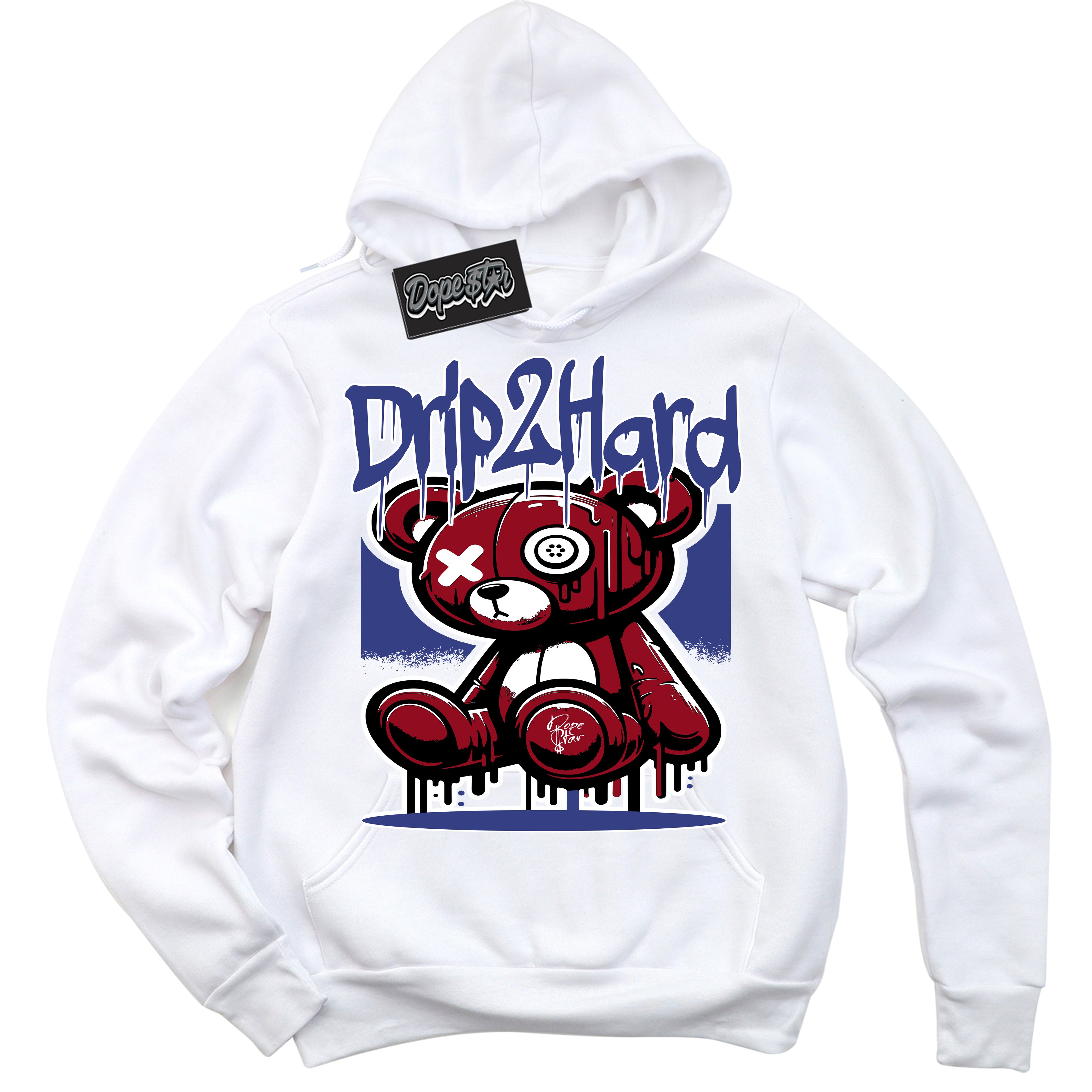 Cool White Hoodie with “ Drip 2 Hard ” design that Perfectly Matches Playoffs 8s Sneakers.